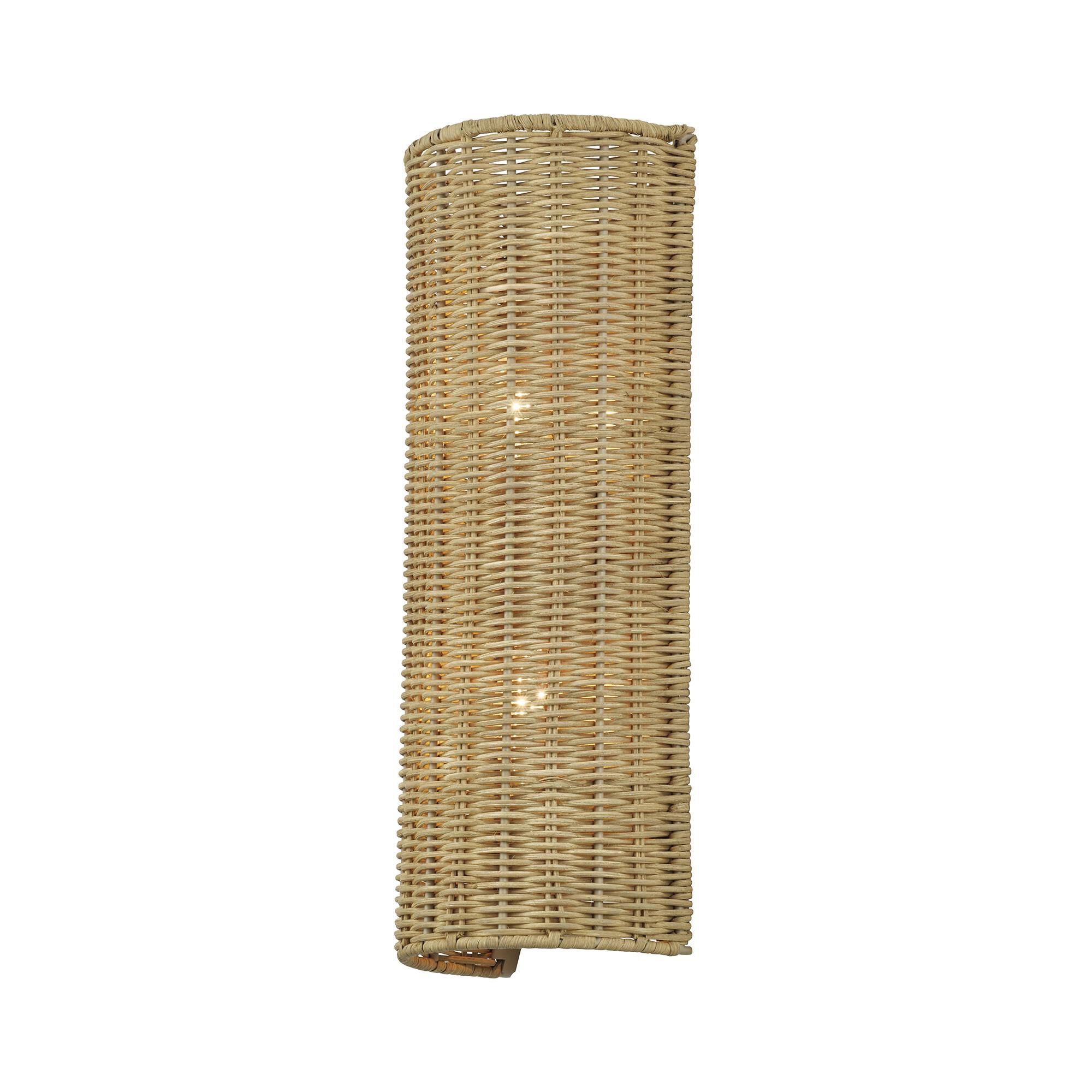 Shown in Antique Gold Leaf finish and Hand-Woven Rustic Walnut Color Rattan shade