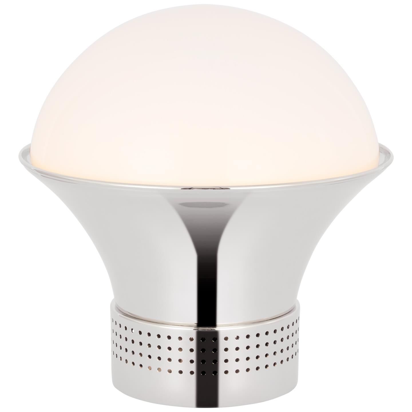 Shown in Polished Nickel finish and White glass