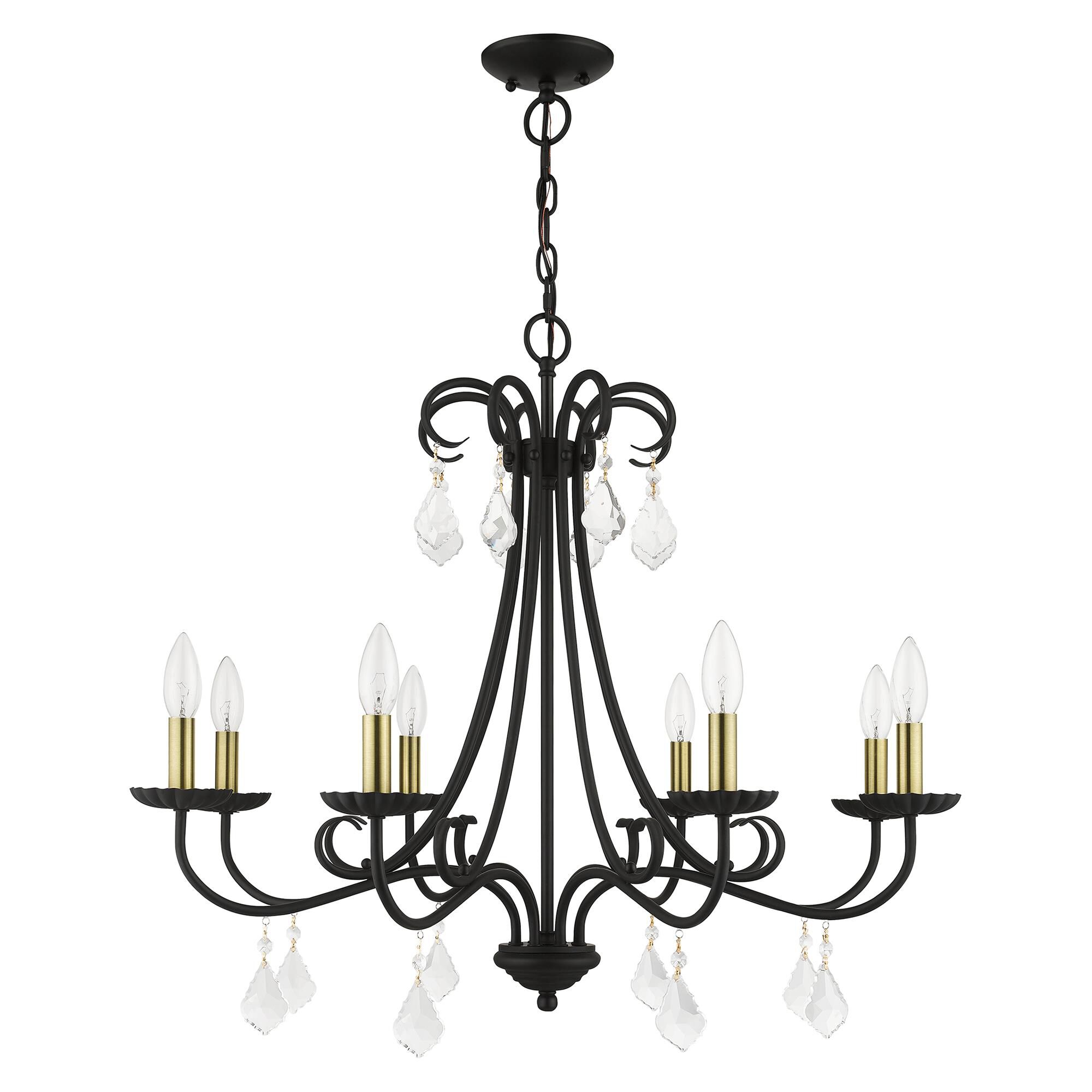 Shown in Black with Antique Brass Accents finish and Clear Crystals glass
