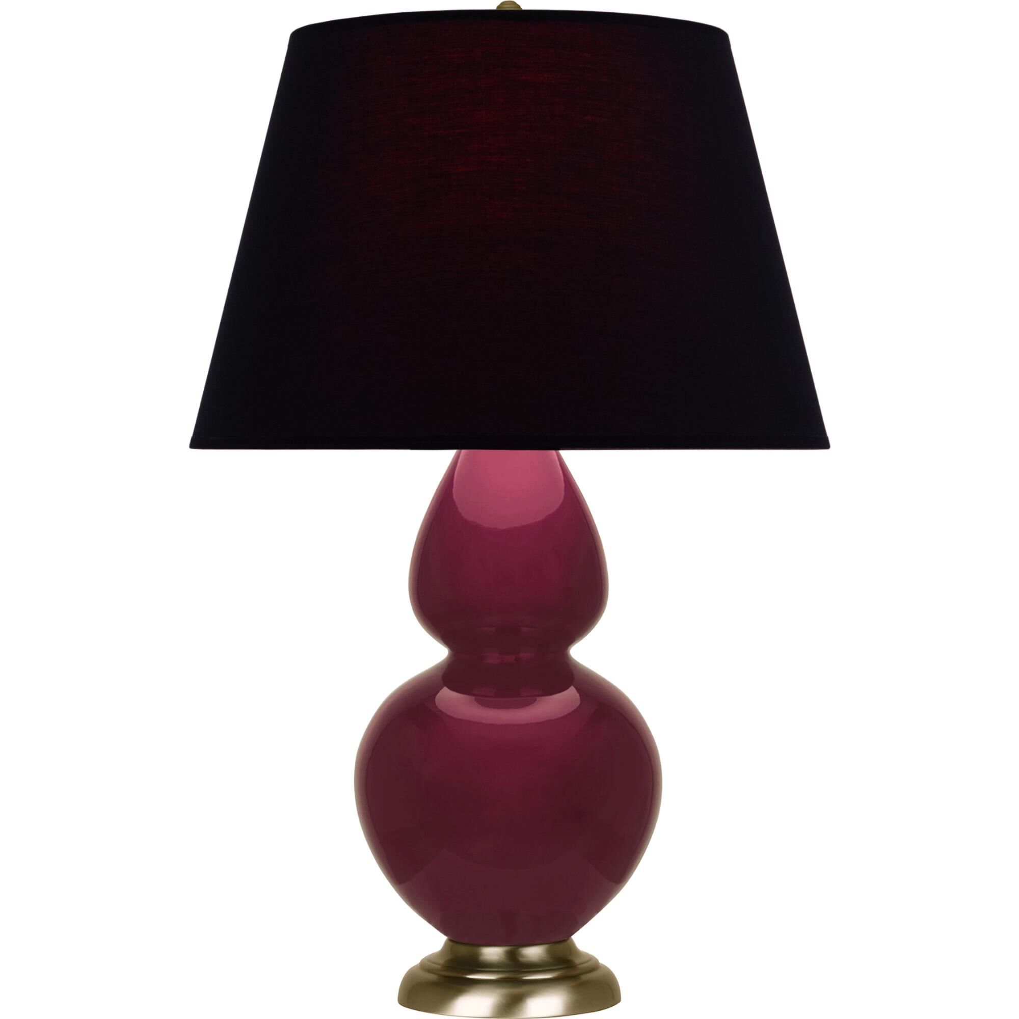 Shown in Sugar Plum Glazed finish and Ink Black with Rose Red Lining shade and Antique Brass accent