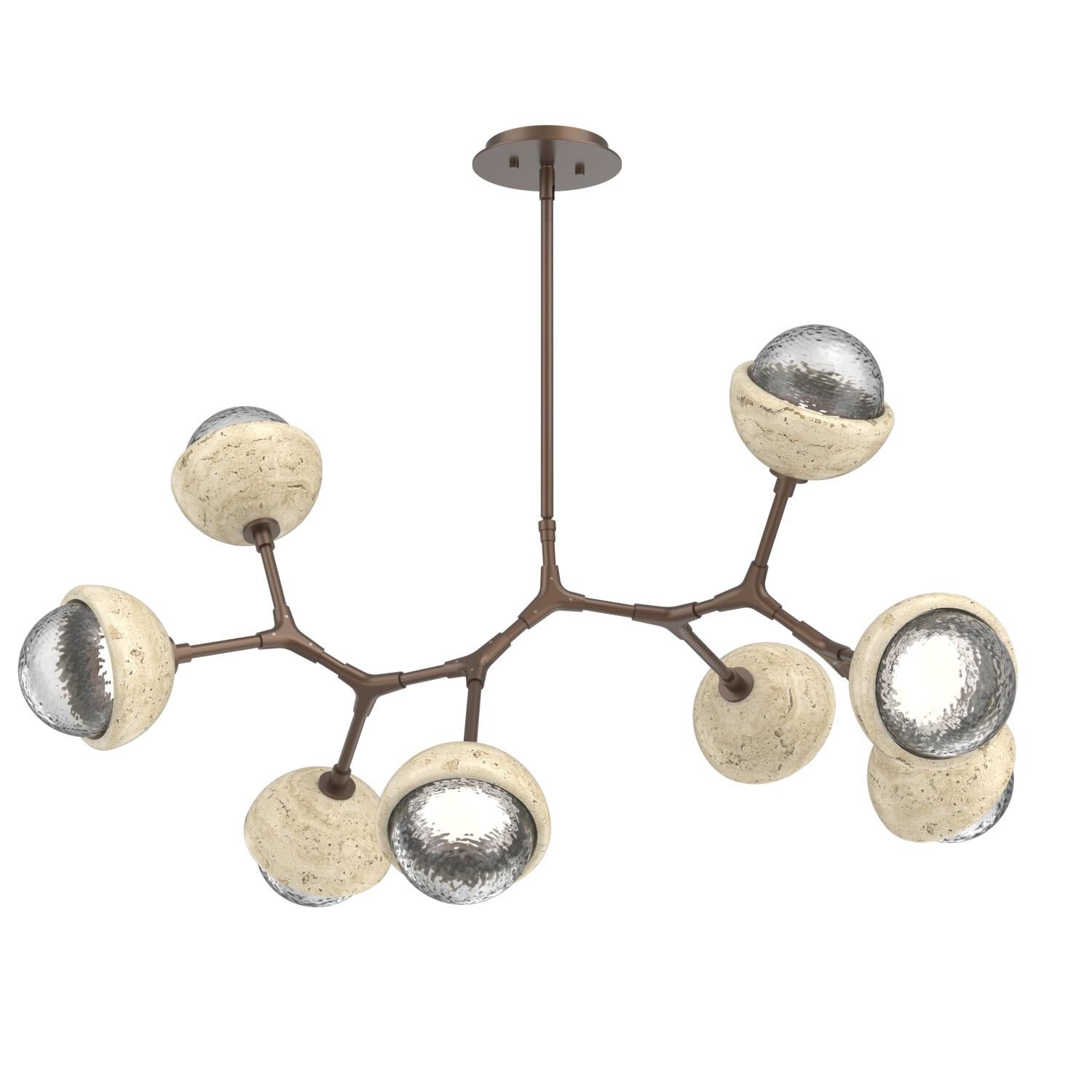 Shown in Burnished Bronze finish and Clear glass and Travertine Stone accent