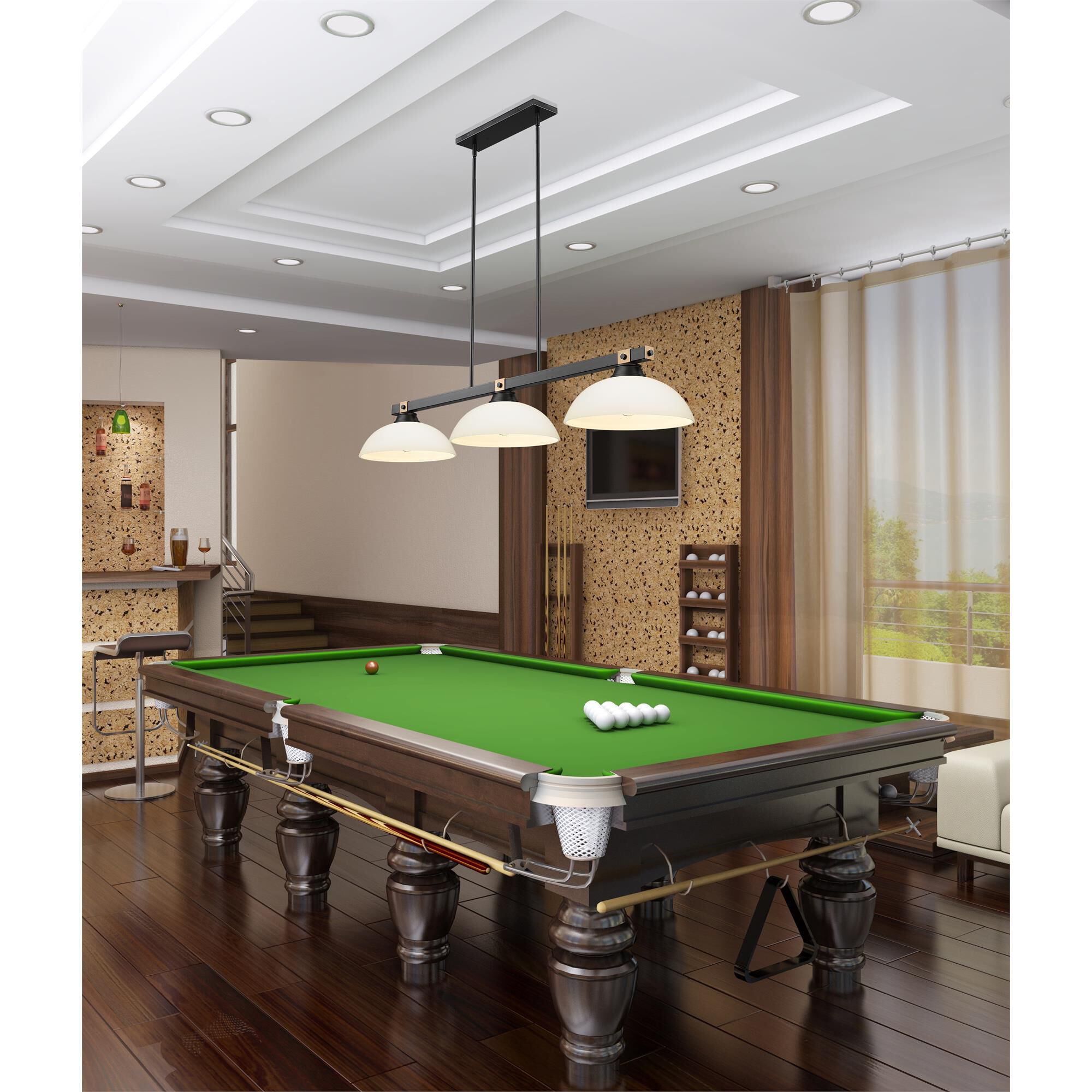 Shown in Matte Black + Rubbed Brass finish and Matte Opal glass and Matte Opal shade