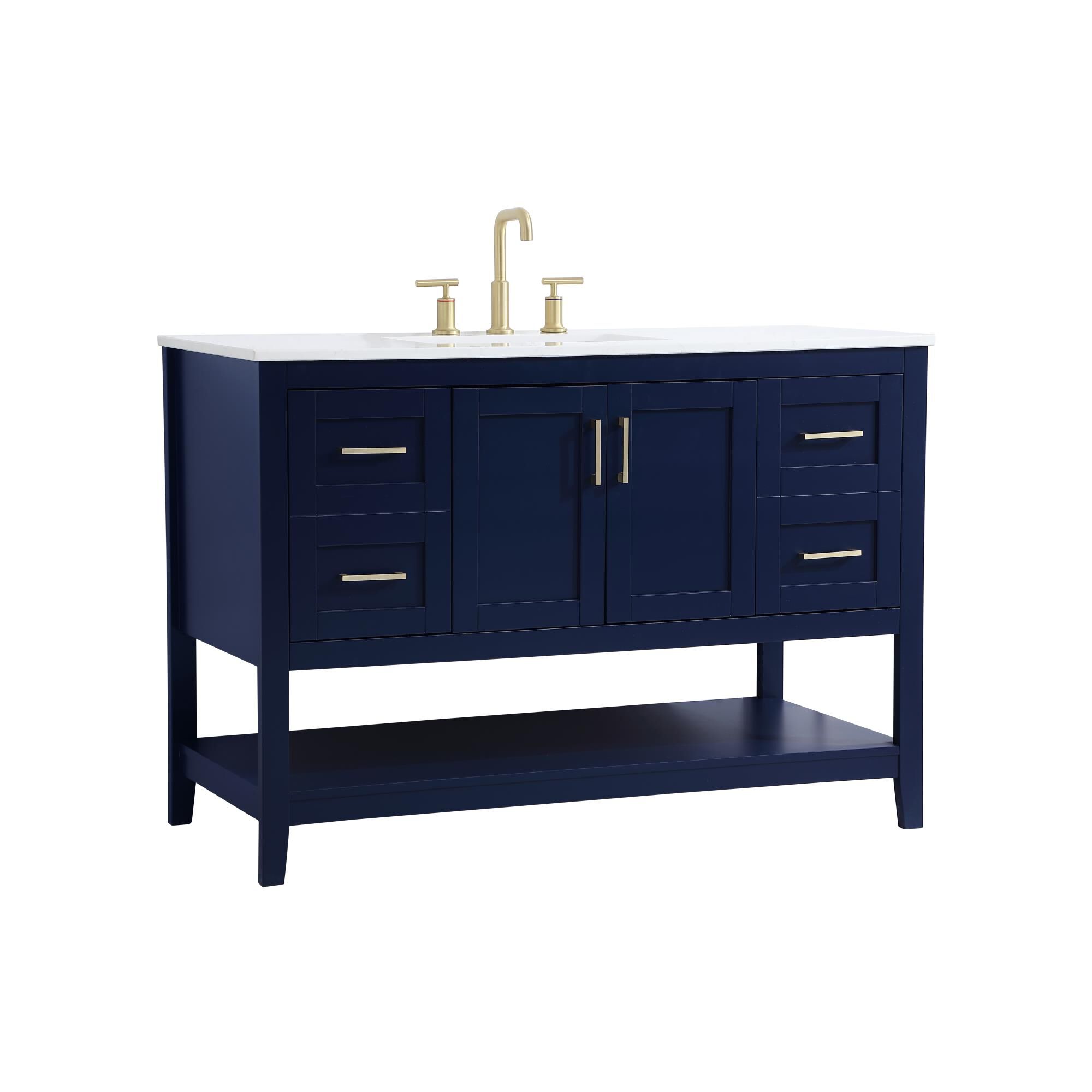 Shown in Blue And Gold With Calacatta Quartz finish