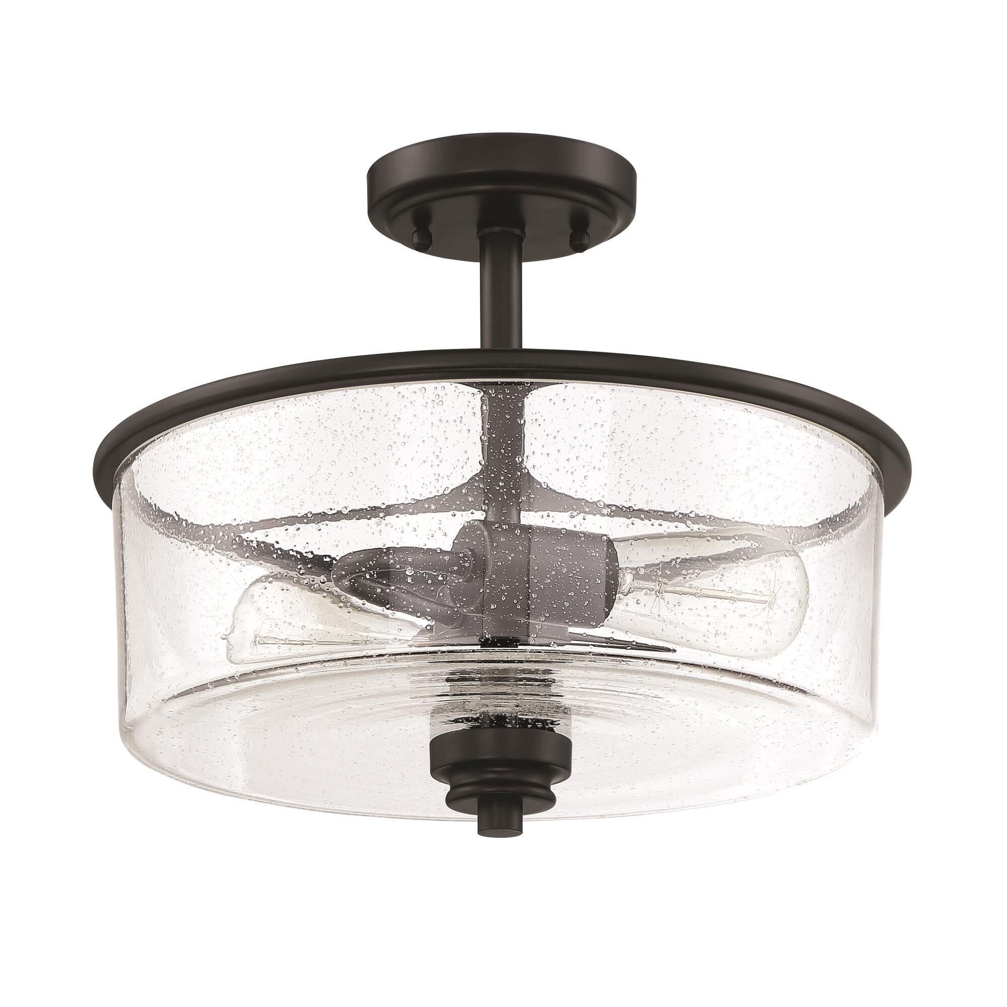 Shown in Flat Black finish and Clear Seeded glass and Glass shade