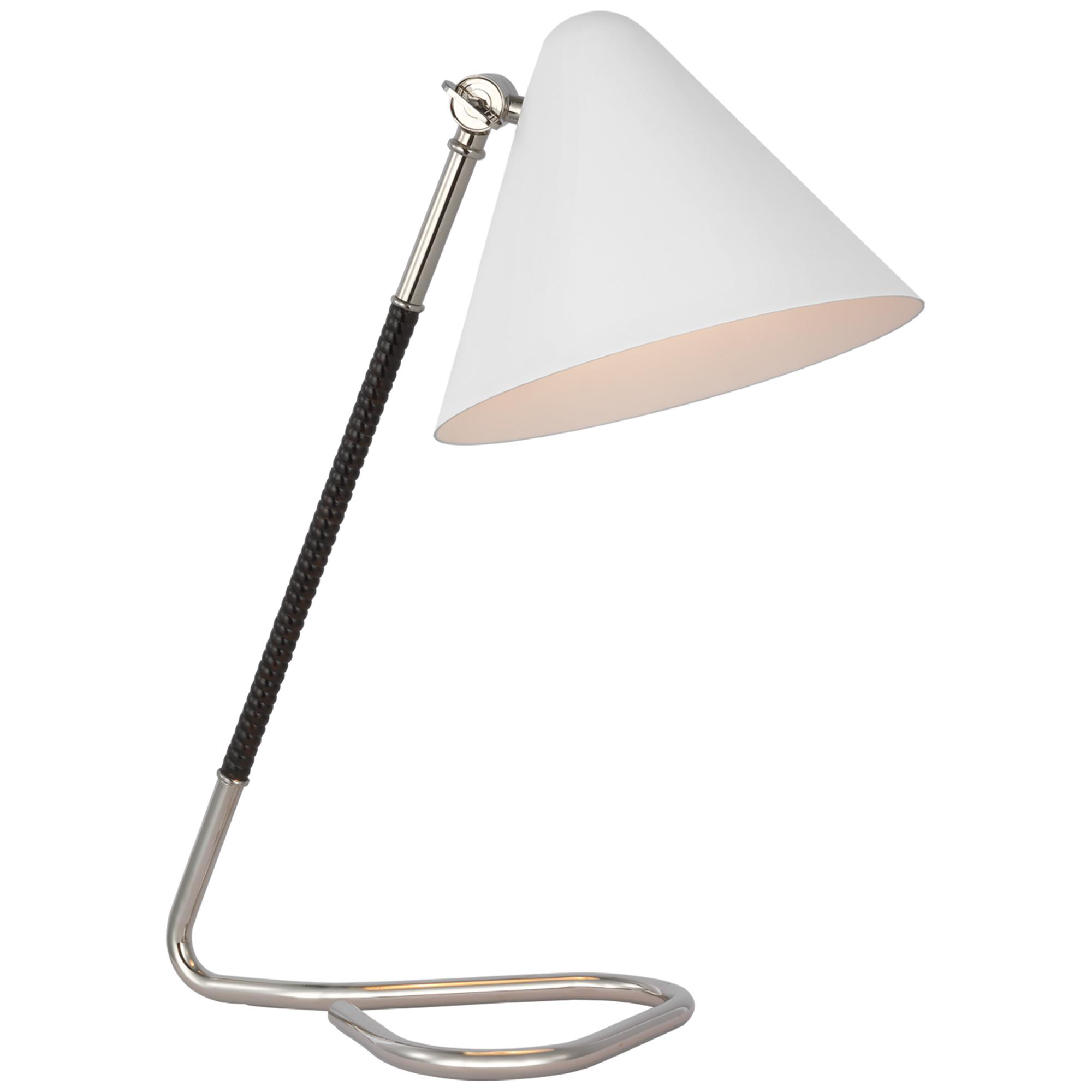 Shown in Polished Nickel and Black Rattan finish and White shade