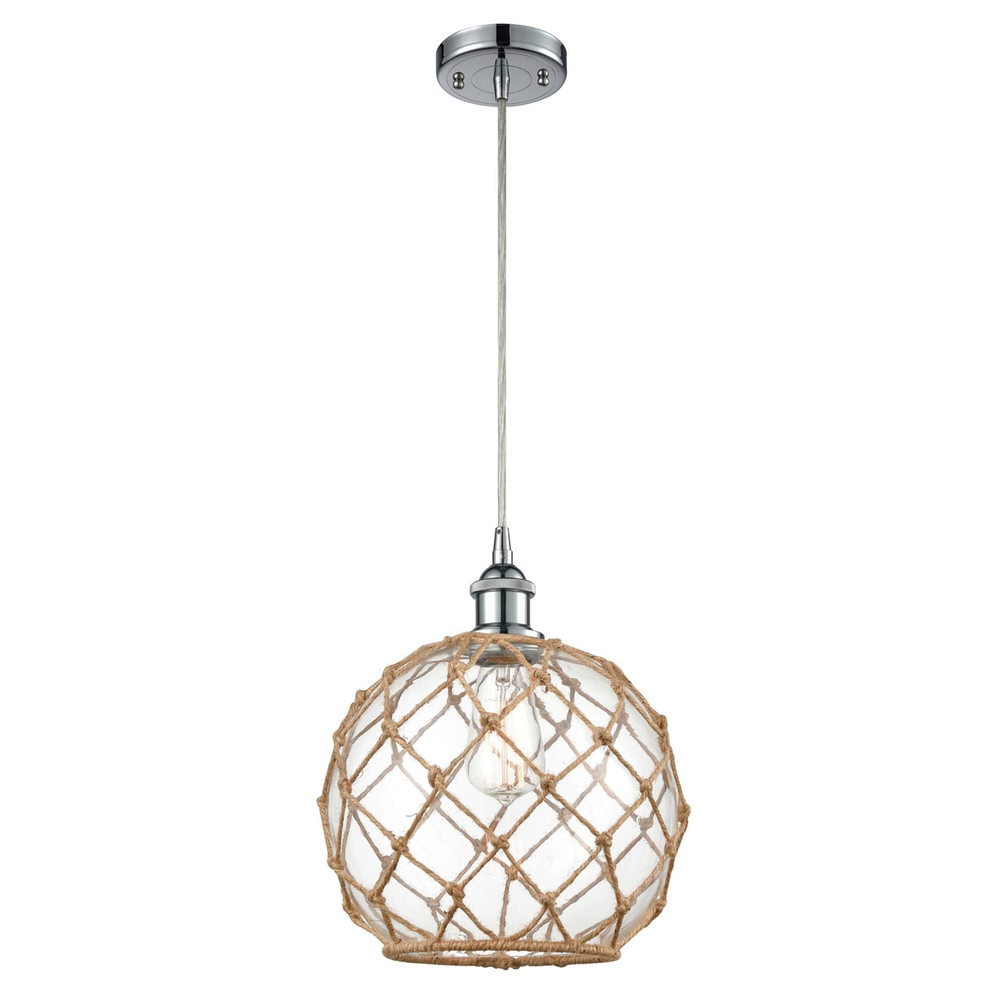 Shown in Polished Chrome finish and Clear With Black Rope glass