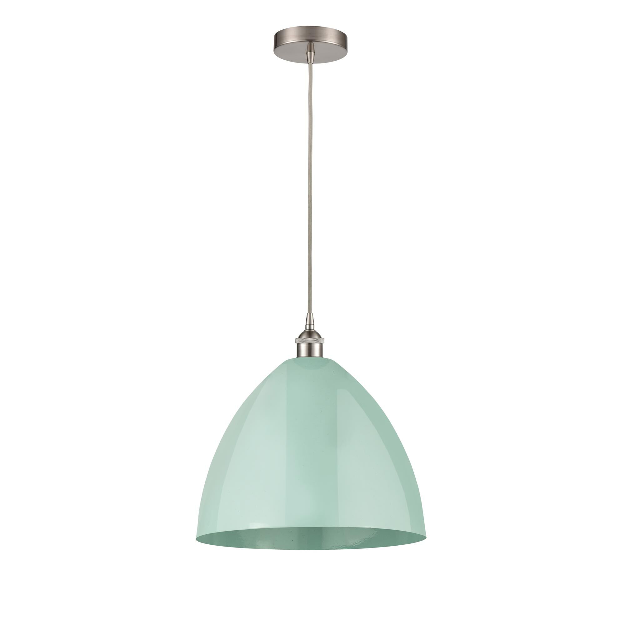 Shown in Brushed Satin Nickel finish and Seafoam Dome shade