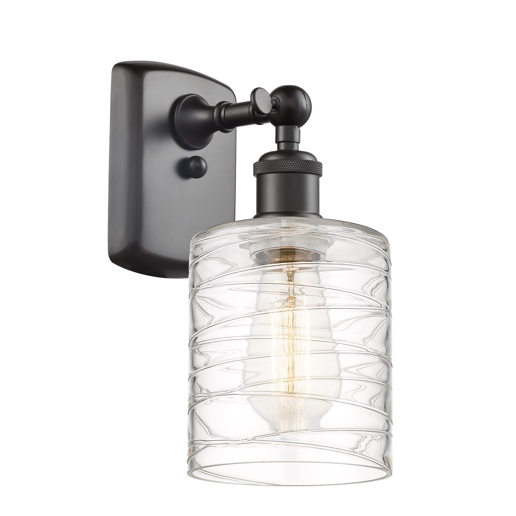 Shown in Oil Rubbed Bronze finish and Deco Swirl Cobbleskill glass