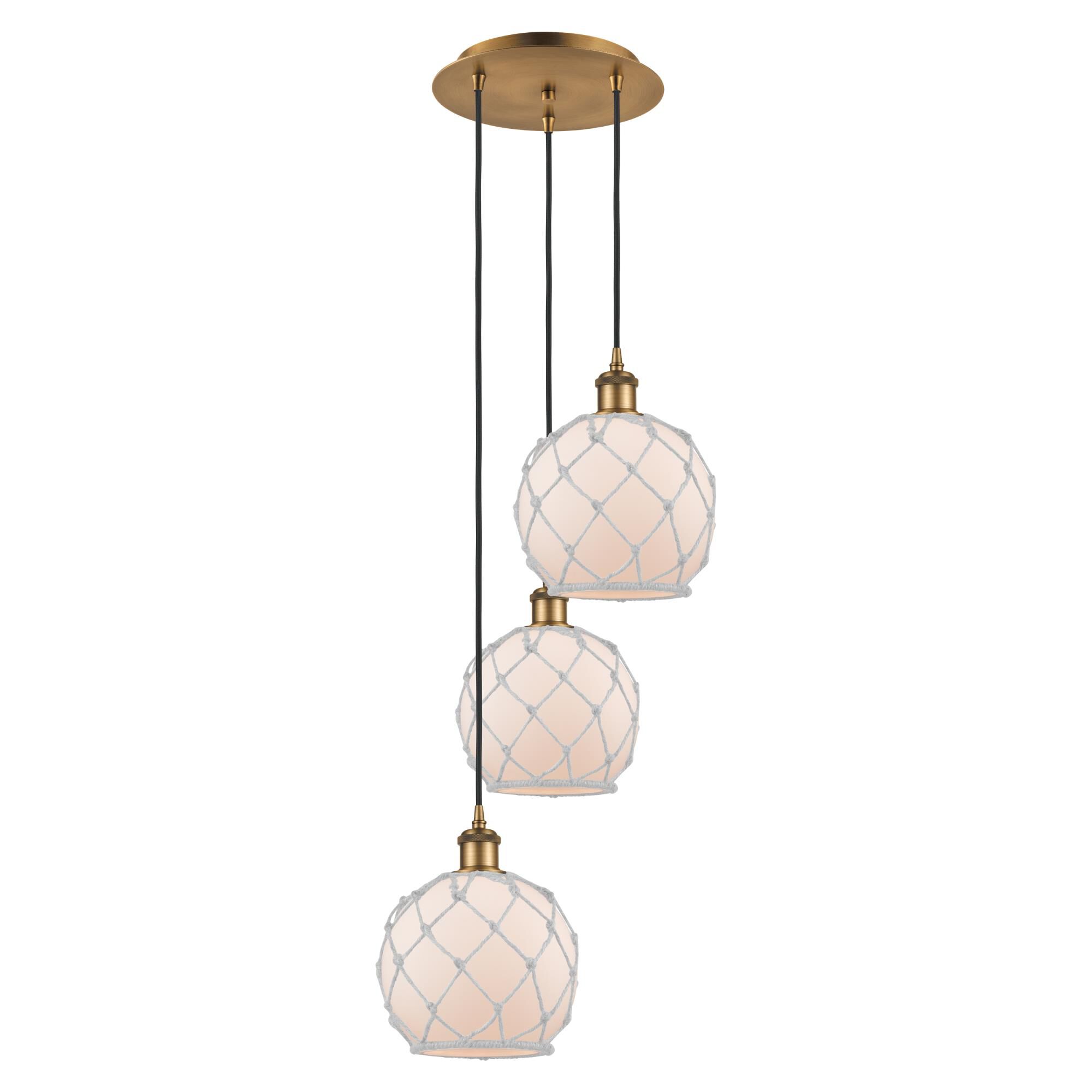 Shown in Brushed Brass finish and White with White Rope glass