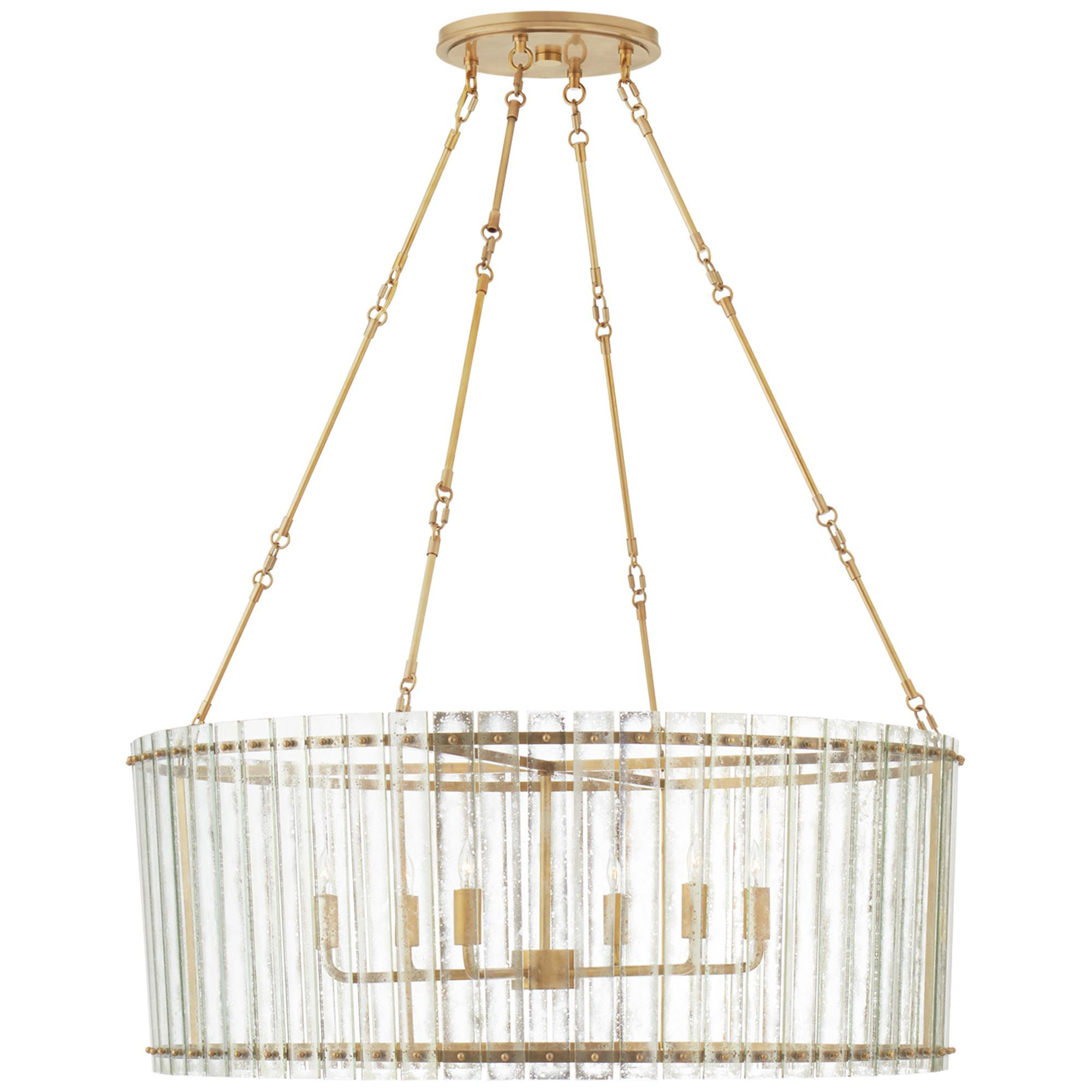 Shown in Hand-Rubbed Antique Brass finish and Antique Mirror glass and Antique Mirror shade