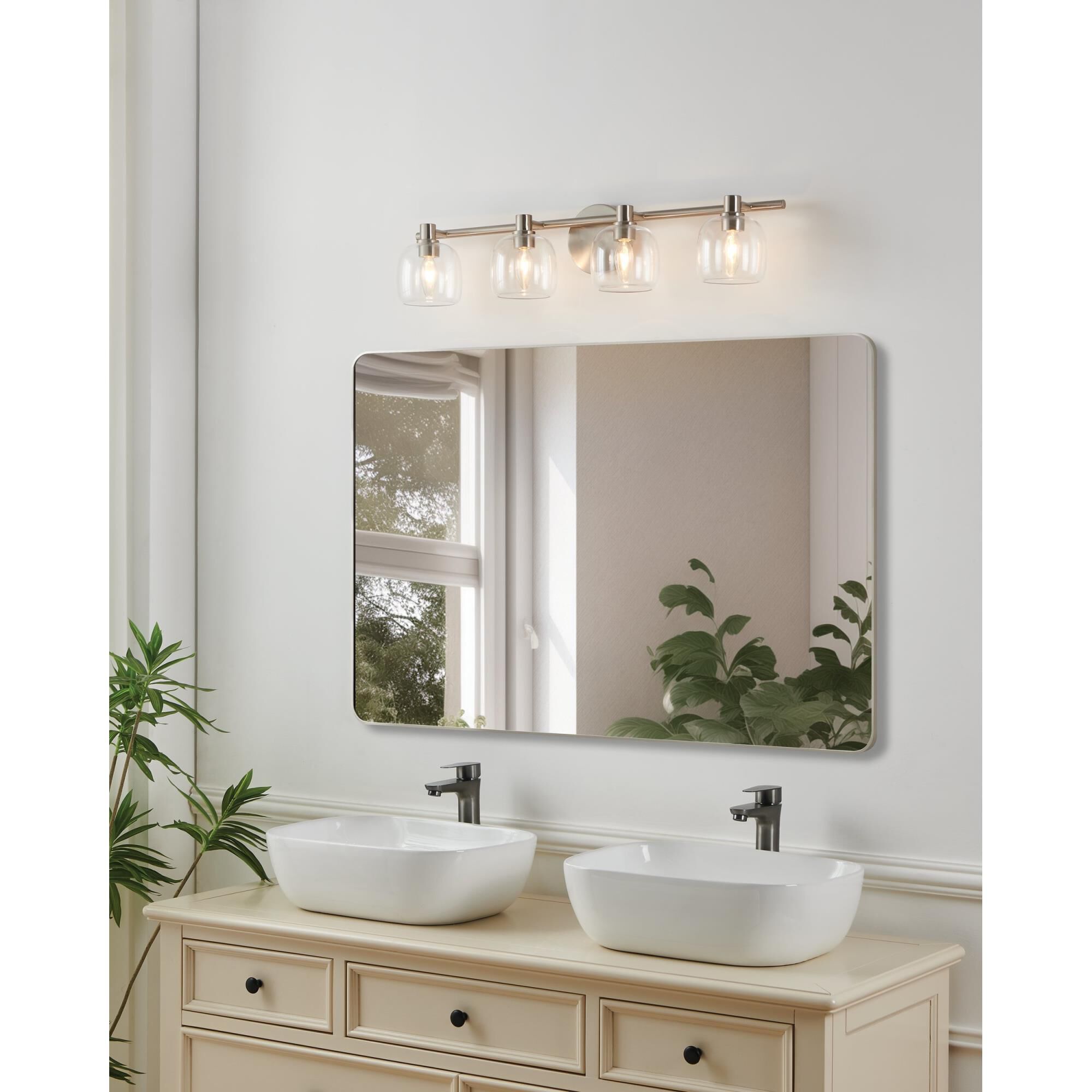 Shown in Brushed Nickel finish and Clear glass