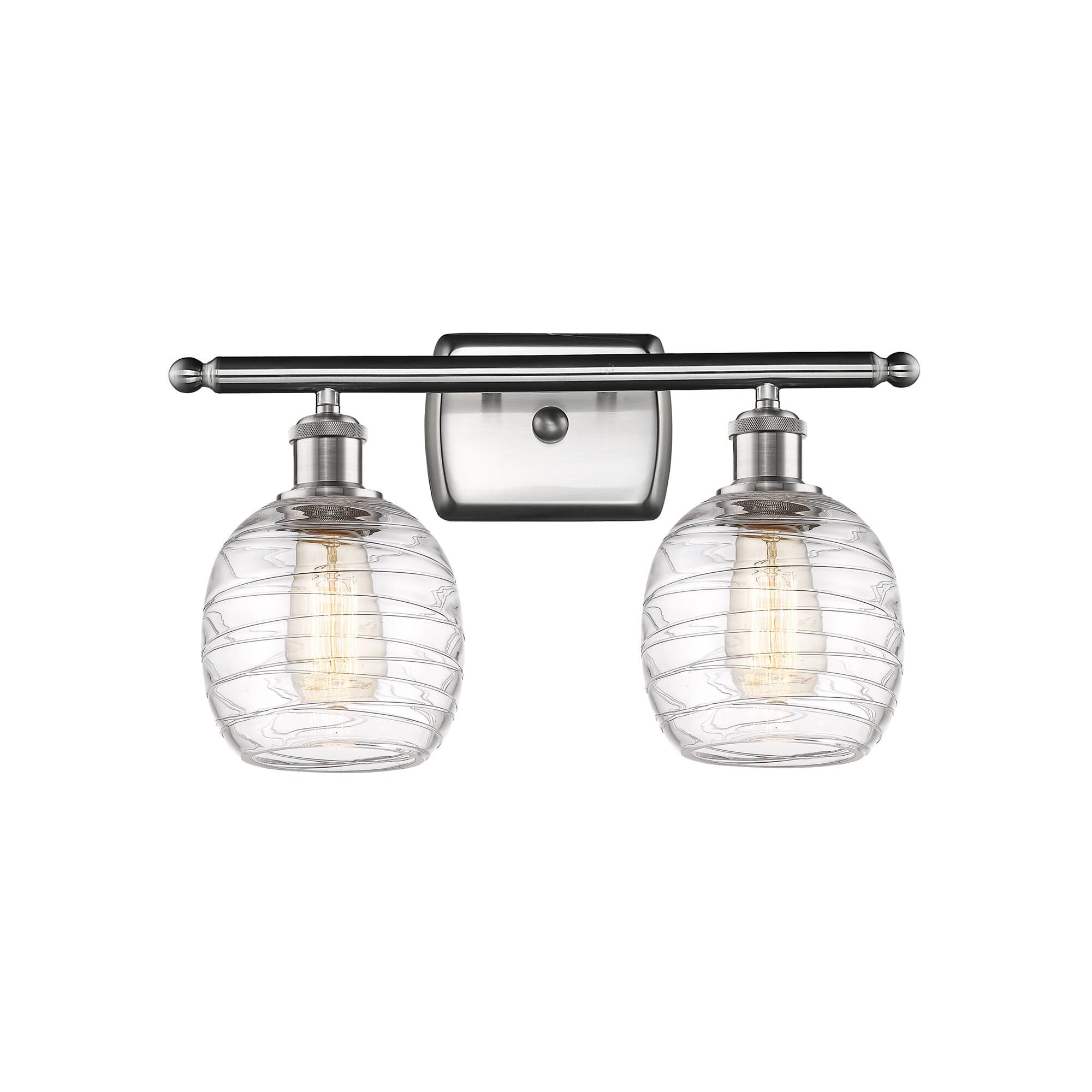 Shown in Brushed Satin Nickel finish and Deco Swirl Belfast glass