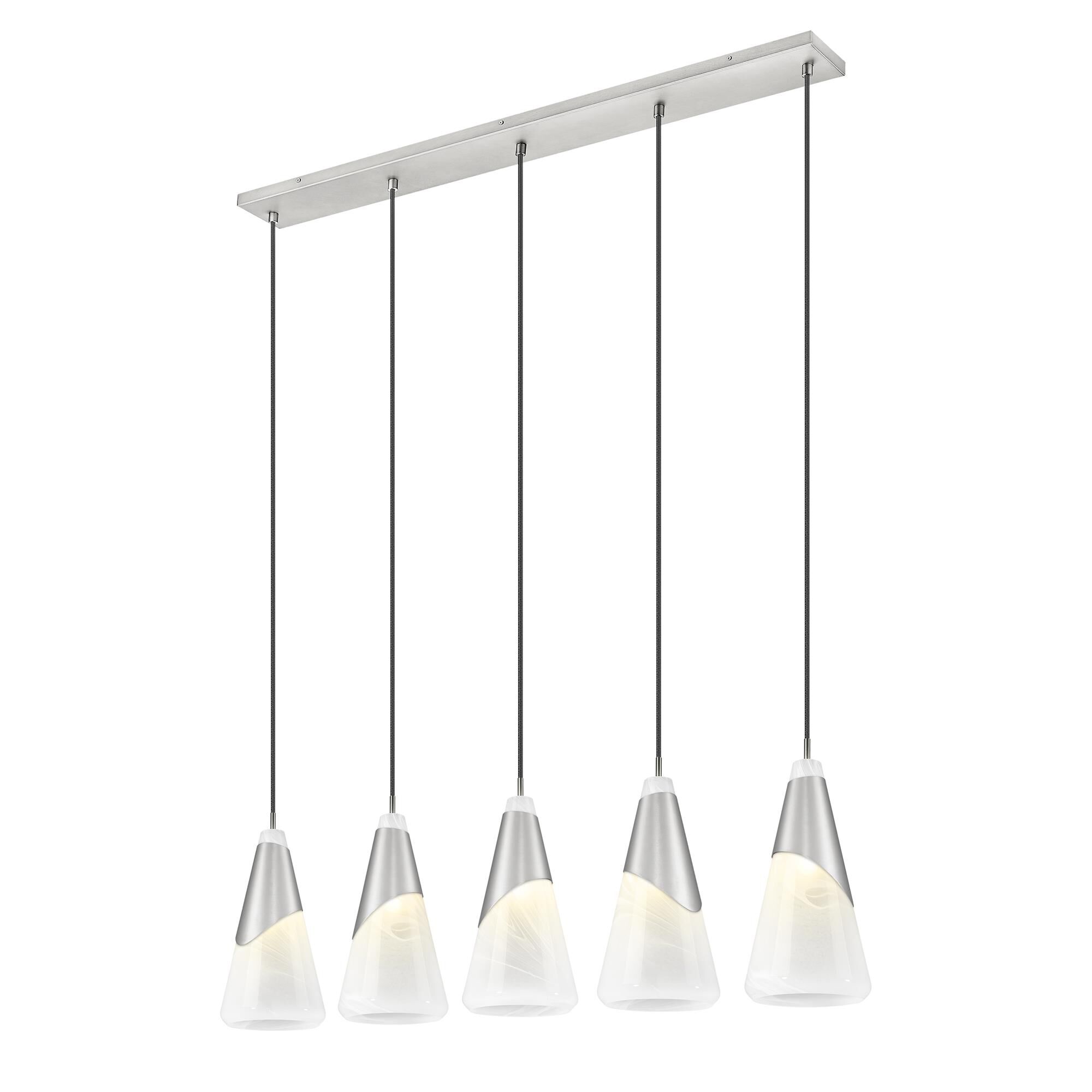 Shown in Brushed Nickel finish and White Swirl glass and White Swirl shade