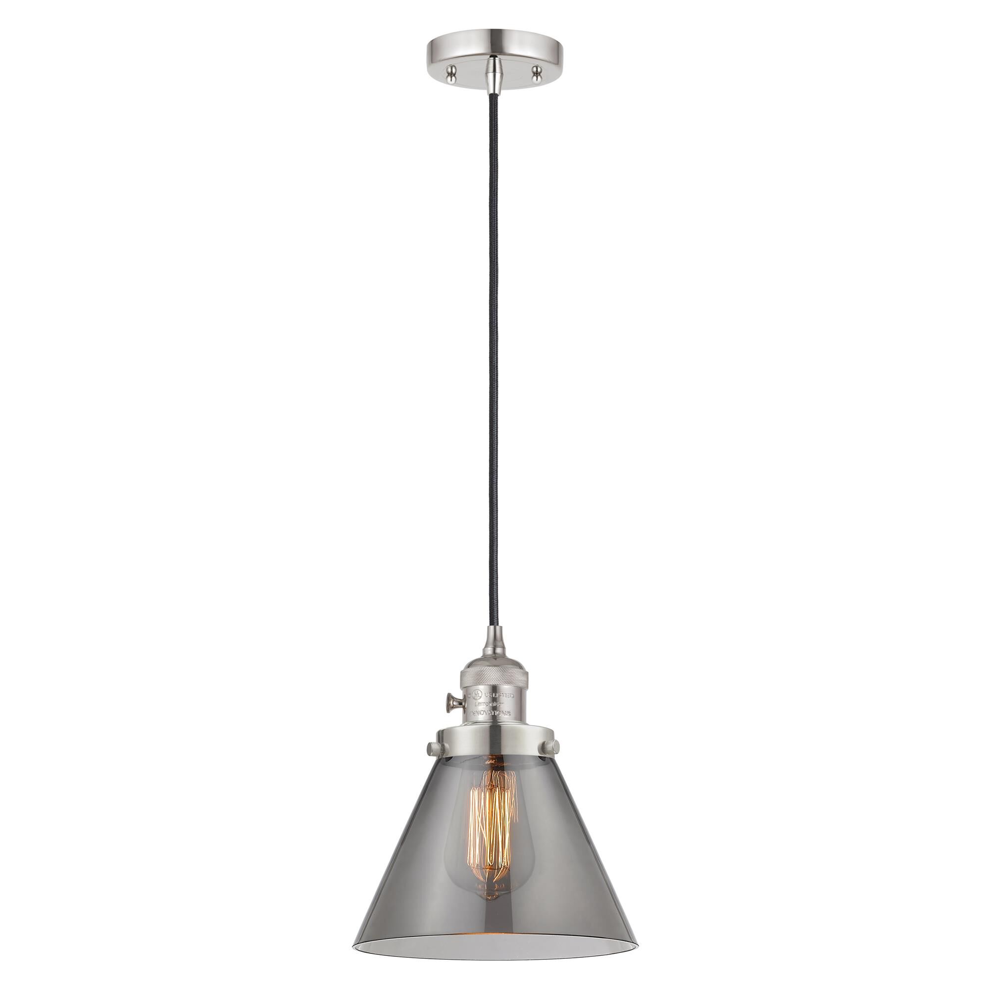 Shown in Polished Nickel finish and Plated Smoke glass