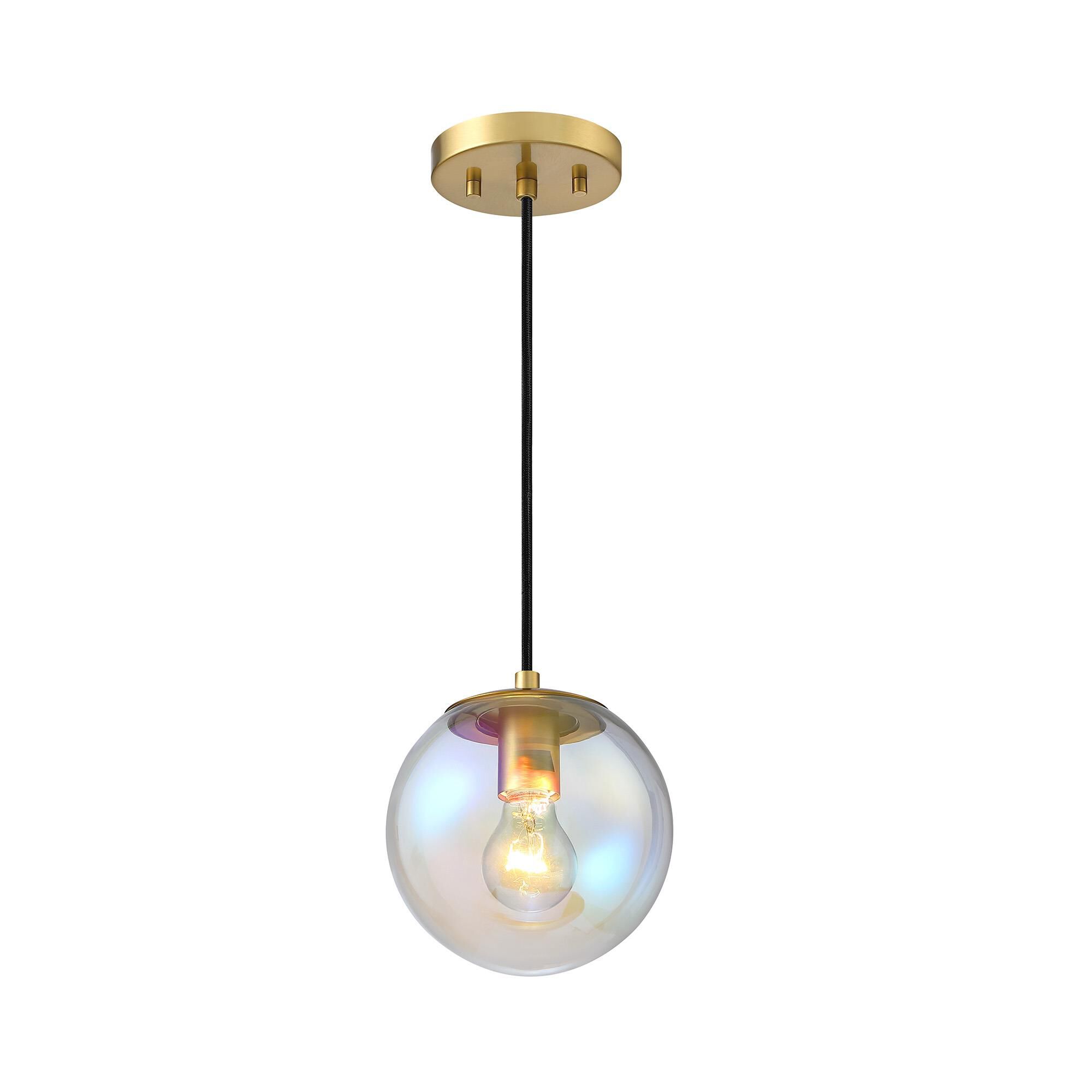 Shown in Brushed Gold finish and Clear Iridescent glass