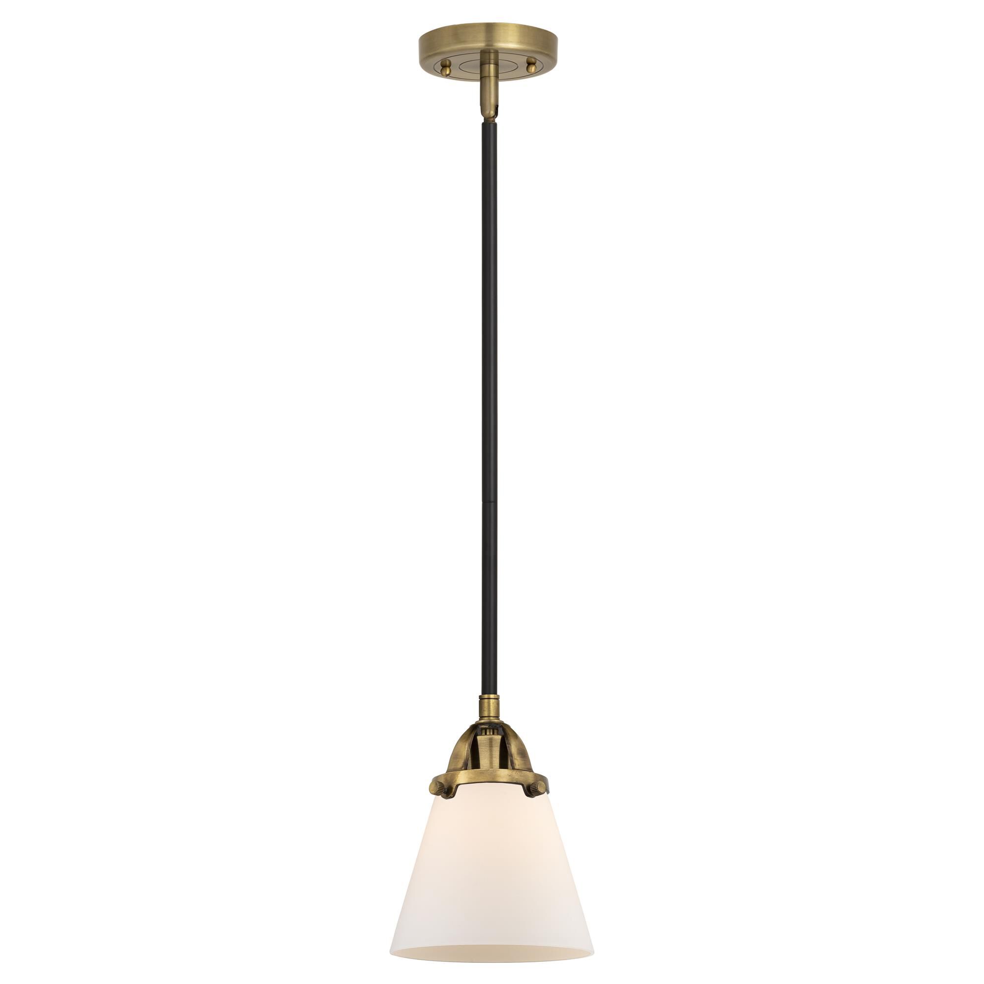 Shown in Black Antique Brass finish and Matte White Cased Small Cone glass and No Shade shade