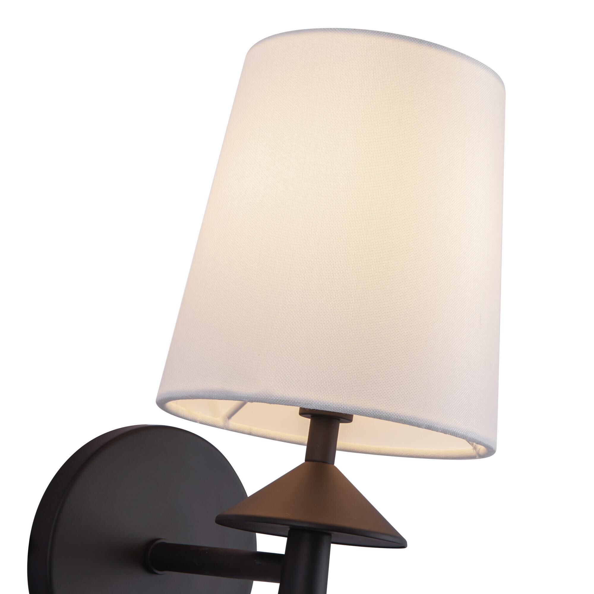 Shown in Matte Black finish and White Acrylic Diffuser glass and White Linen shade
