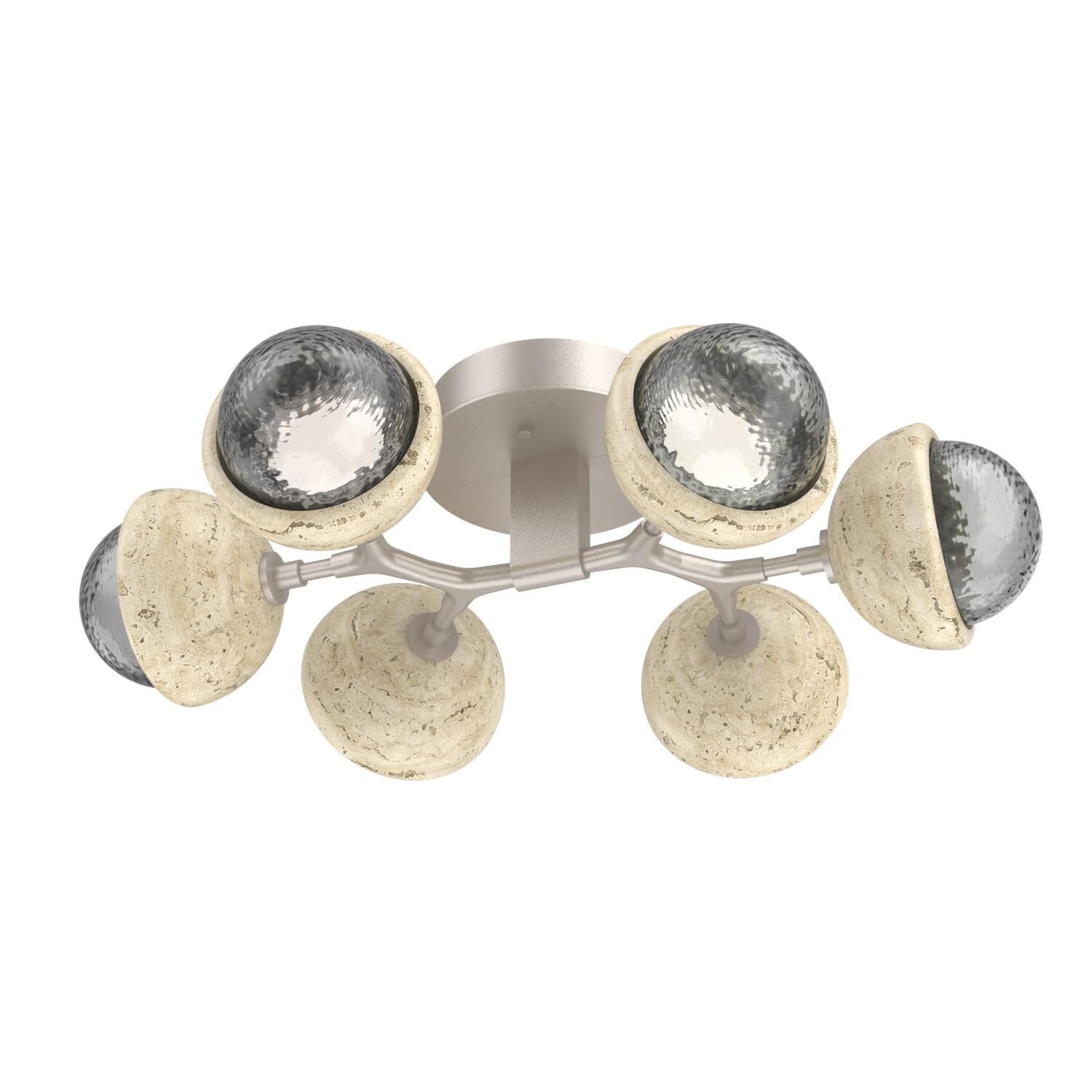 Shown in Beige Silver finish and Smoke glass and Travertine Stone accent