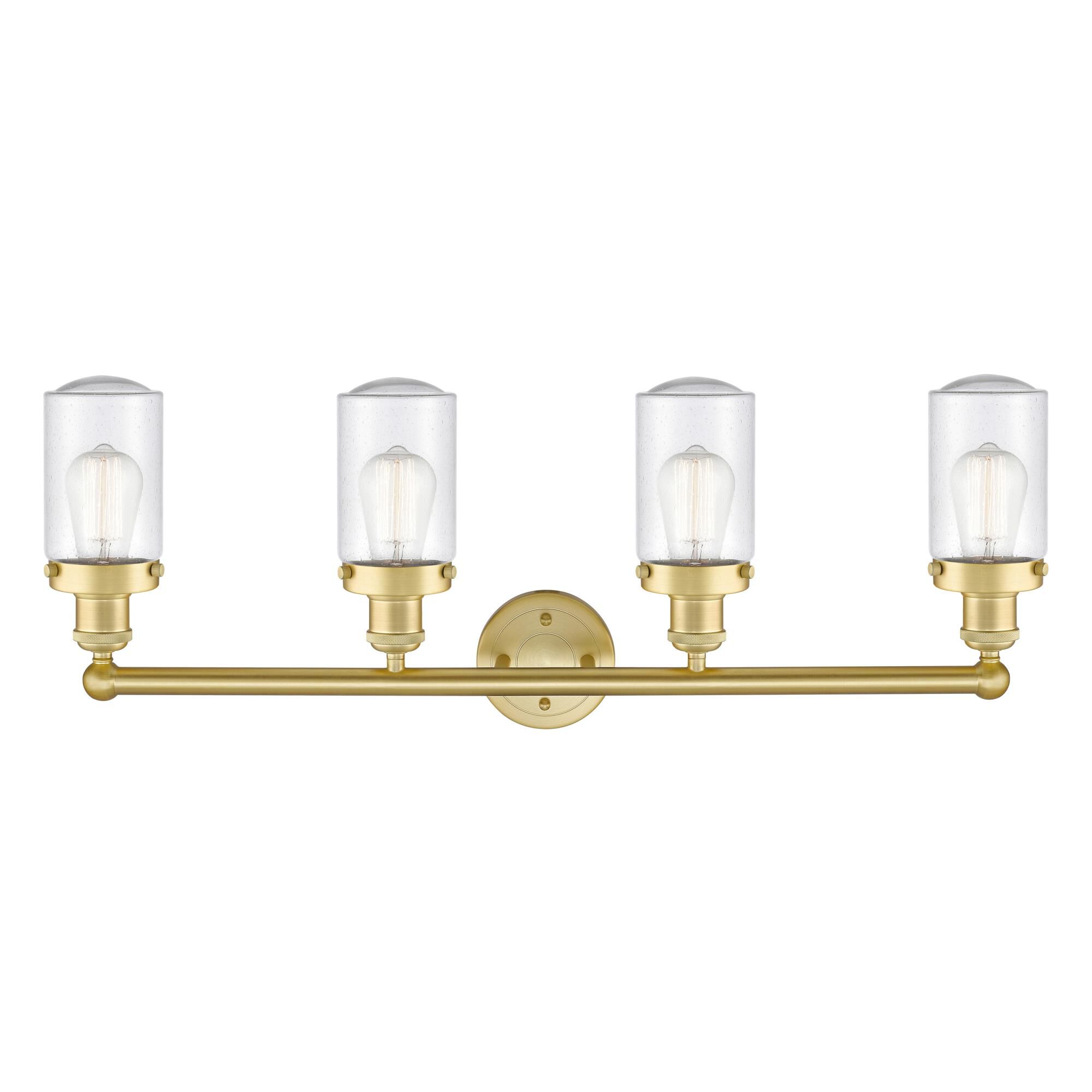 Shown in Satin Gold finish and Seedy glass