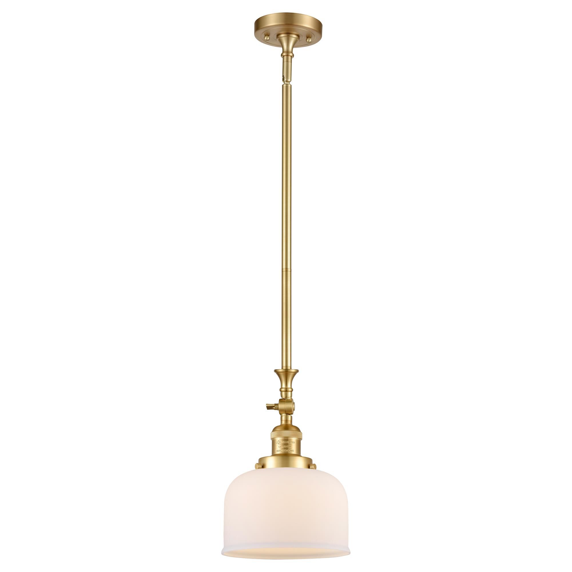 Shown in Satin Gold finish and Matte White Cased Large Bell glass