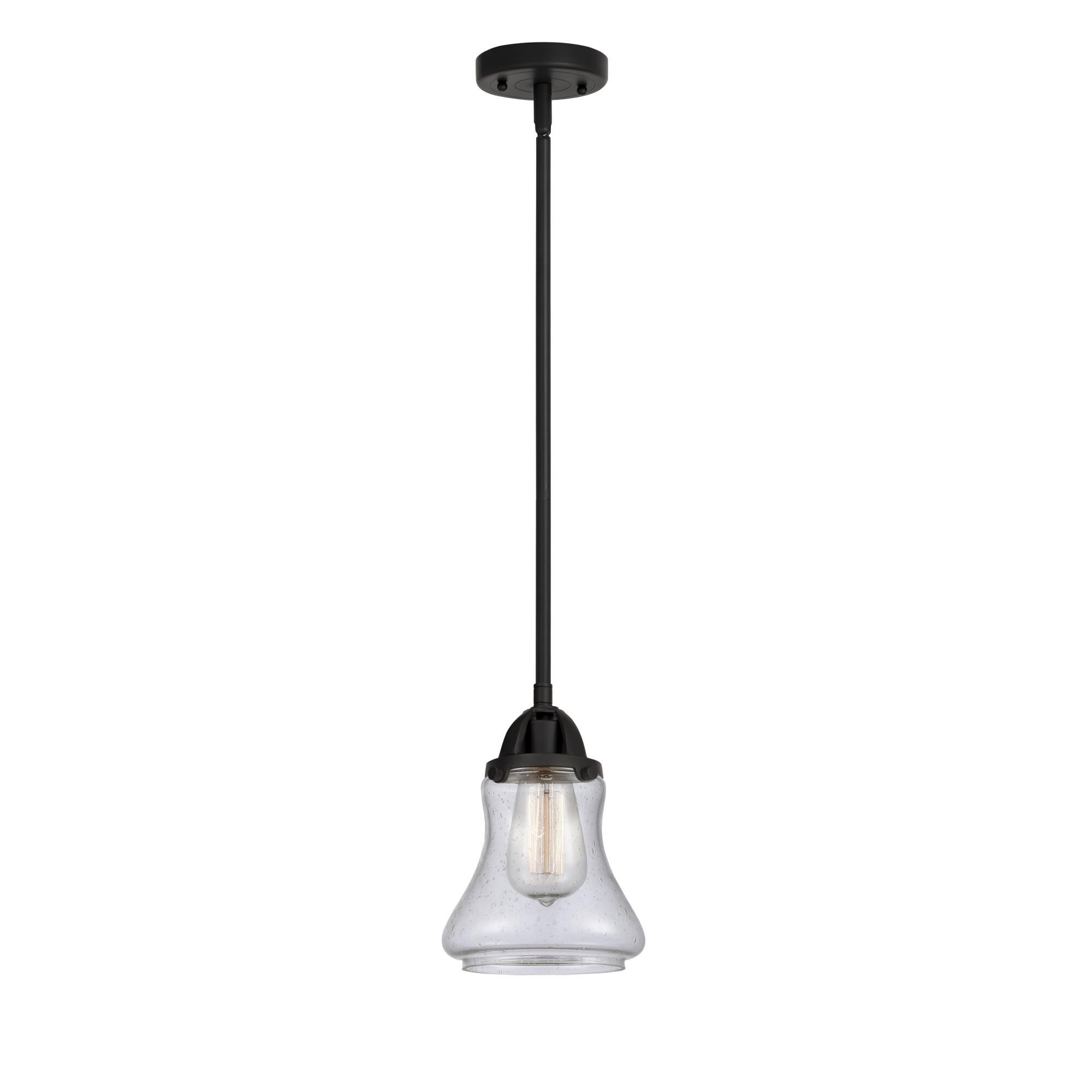 Shown in Matte Black finish and Seedy Bellmont glass and No Shade shade