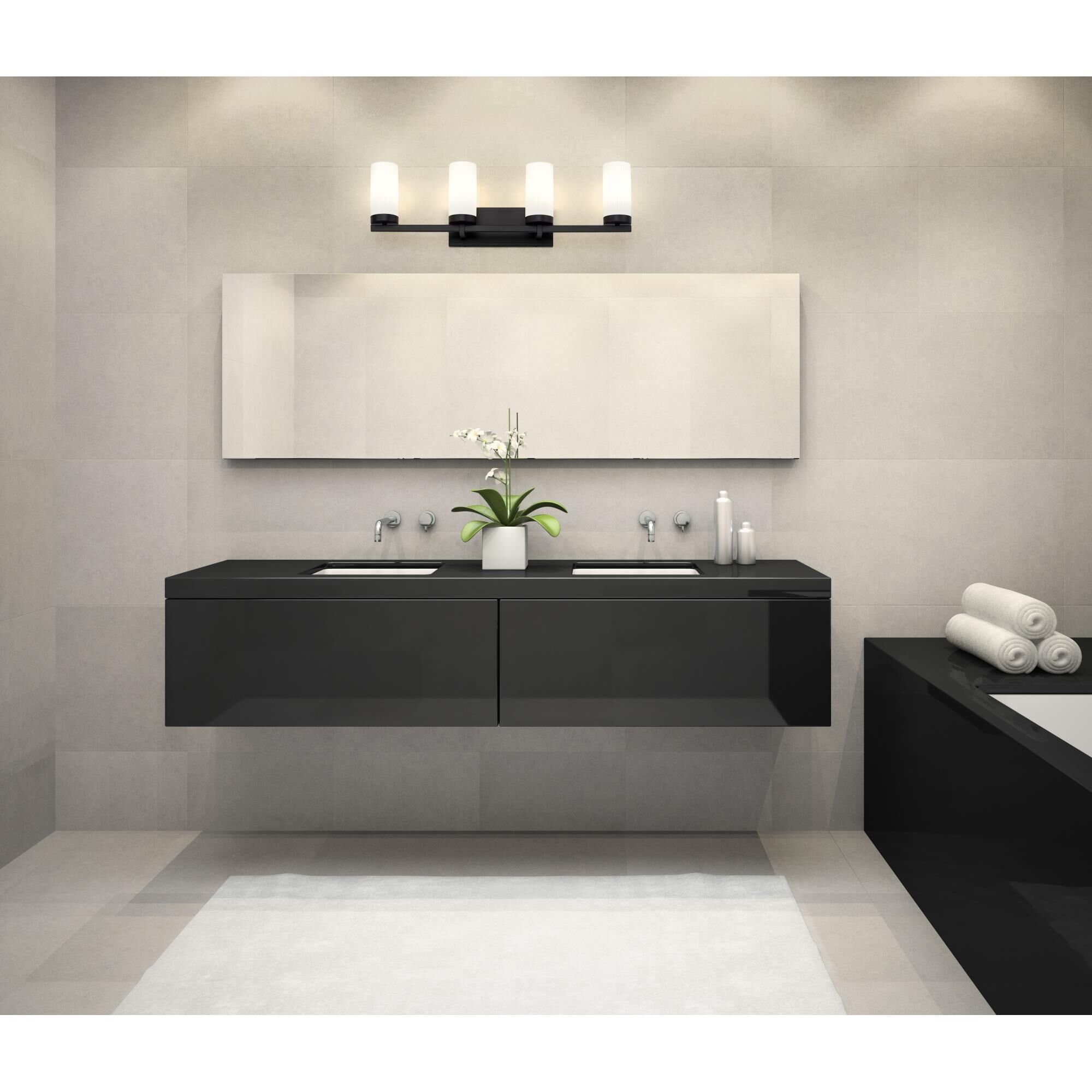 Shown in Matte Black finish and White glass and White shade