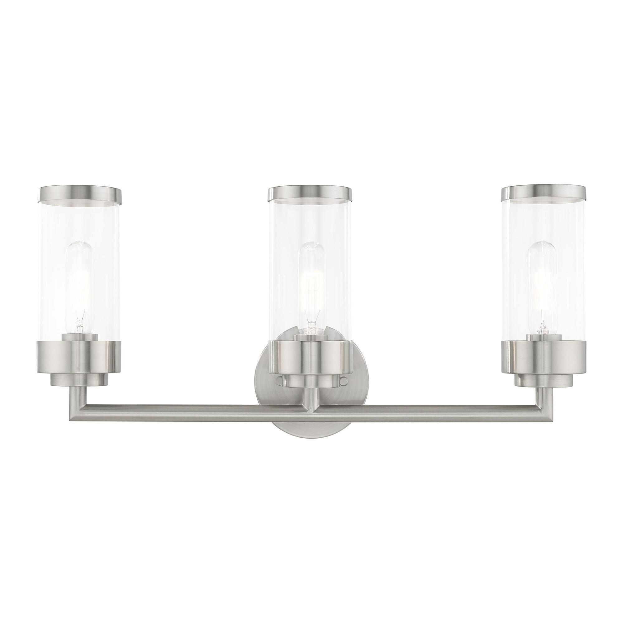 Shown in Brushed Nickel finish and Clear glass
