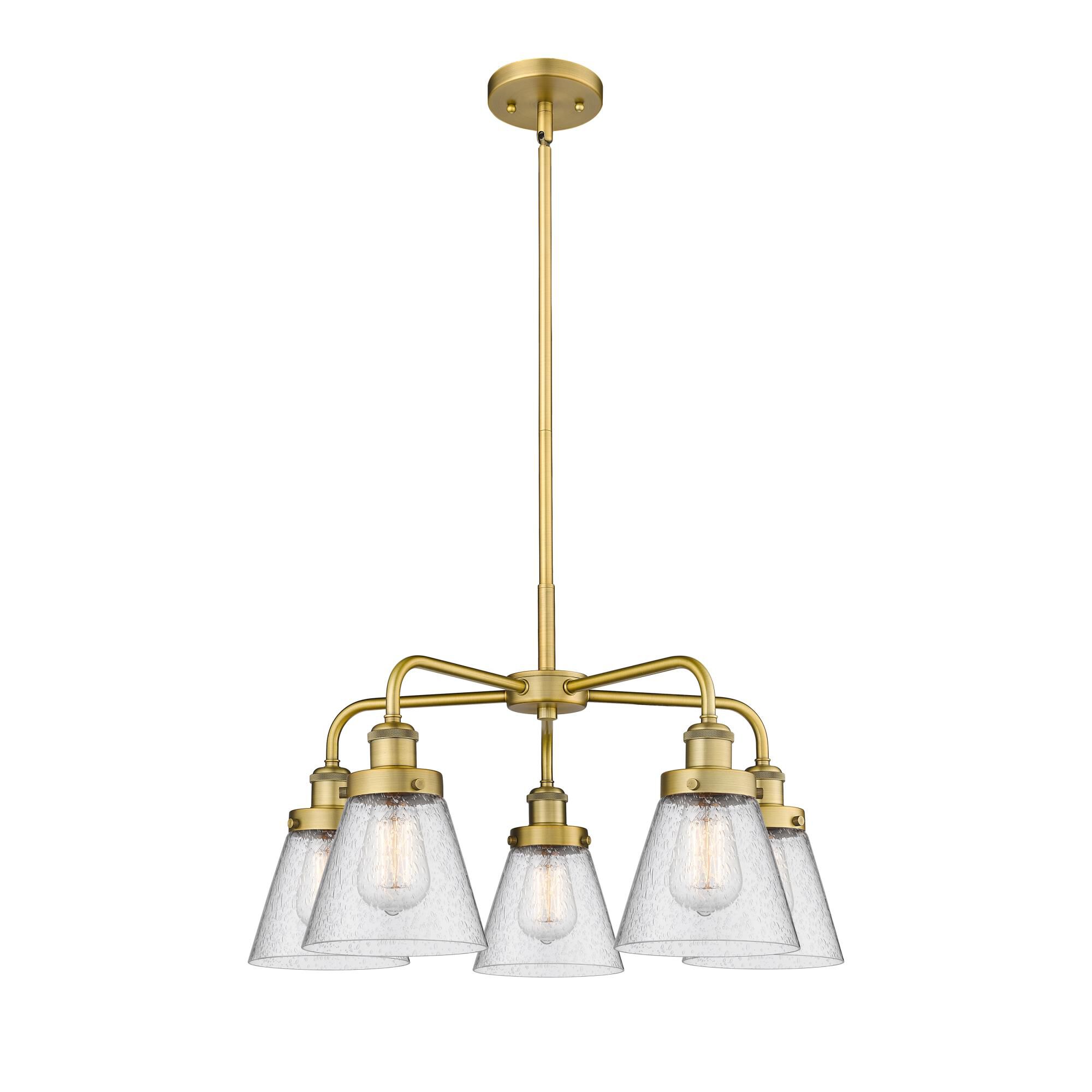 Shown in Brushed Brass finish and Seedy glass