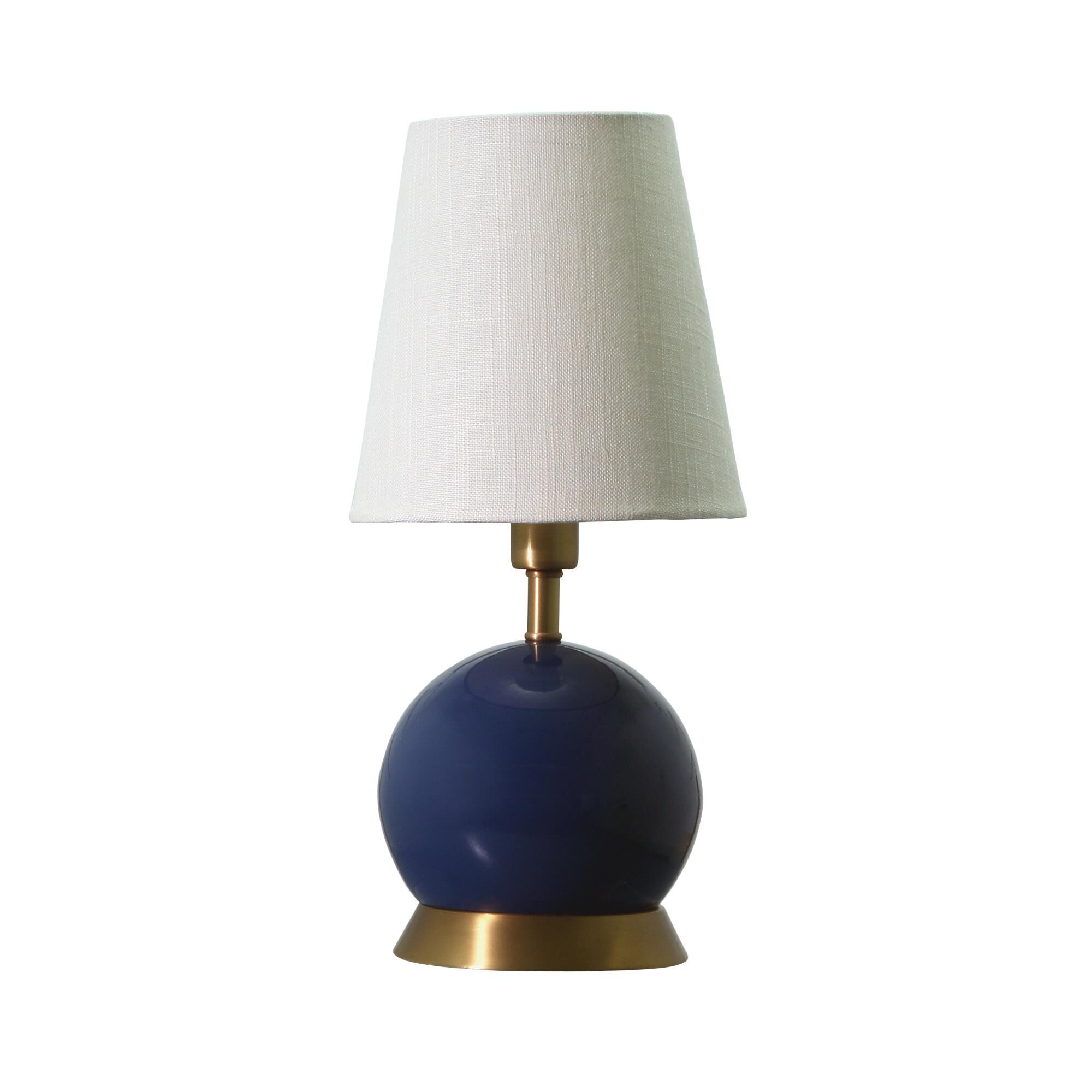 Shown in Navy Blue With Weathered Brass Accents finish and Linen Hardback shade and Weathered Brass accent