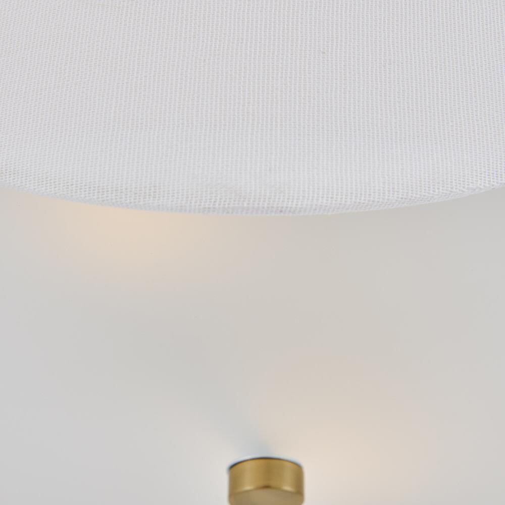 Shown in Lacquered Brass finish and Inside Etched glass and Off-White Linen shade