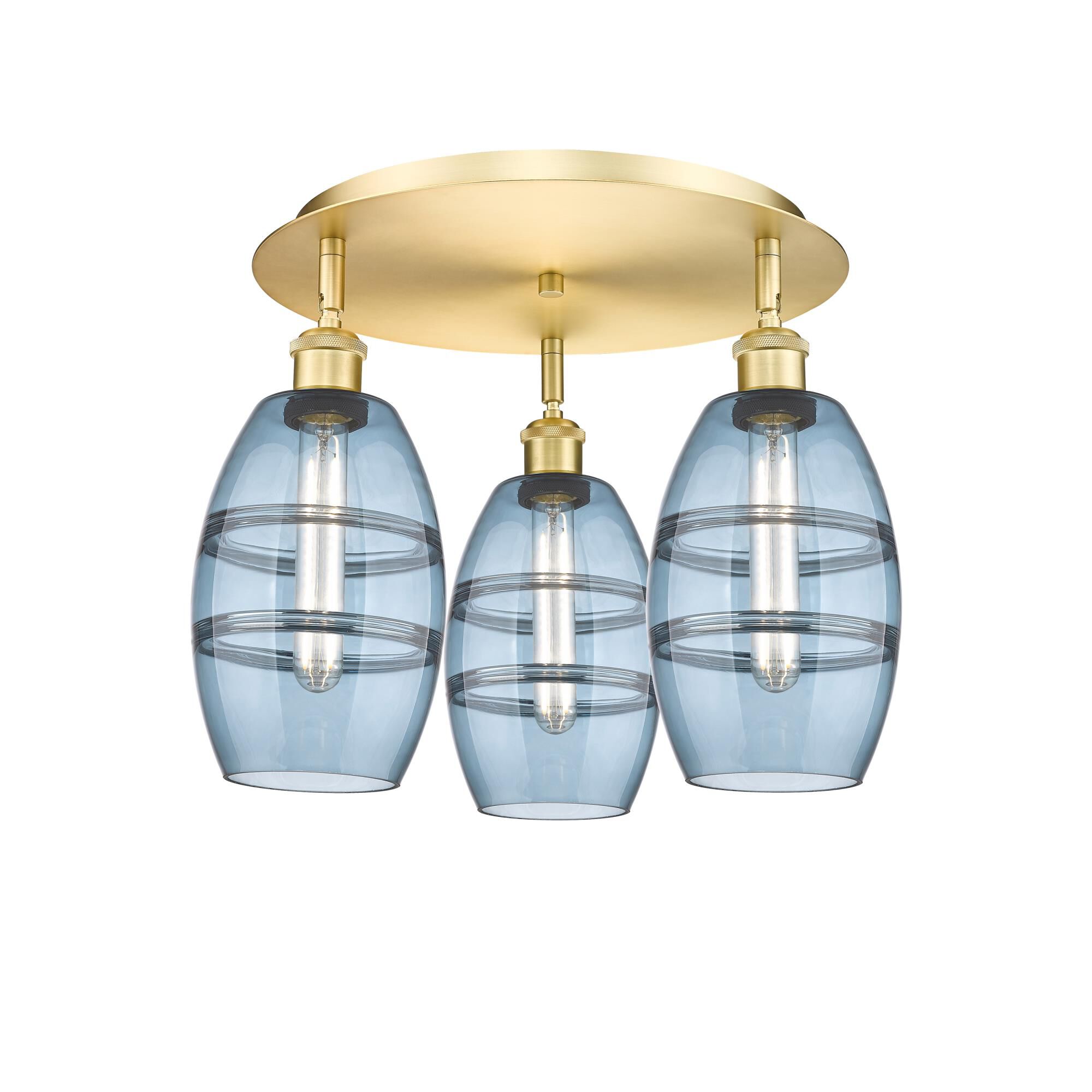 Shown in Satin Gold finish and Princess Blue glass