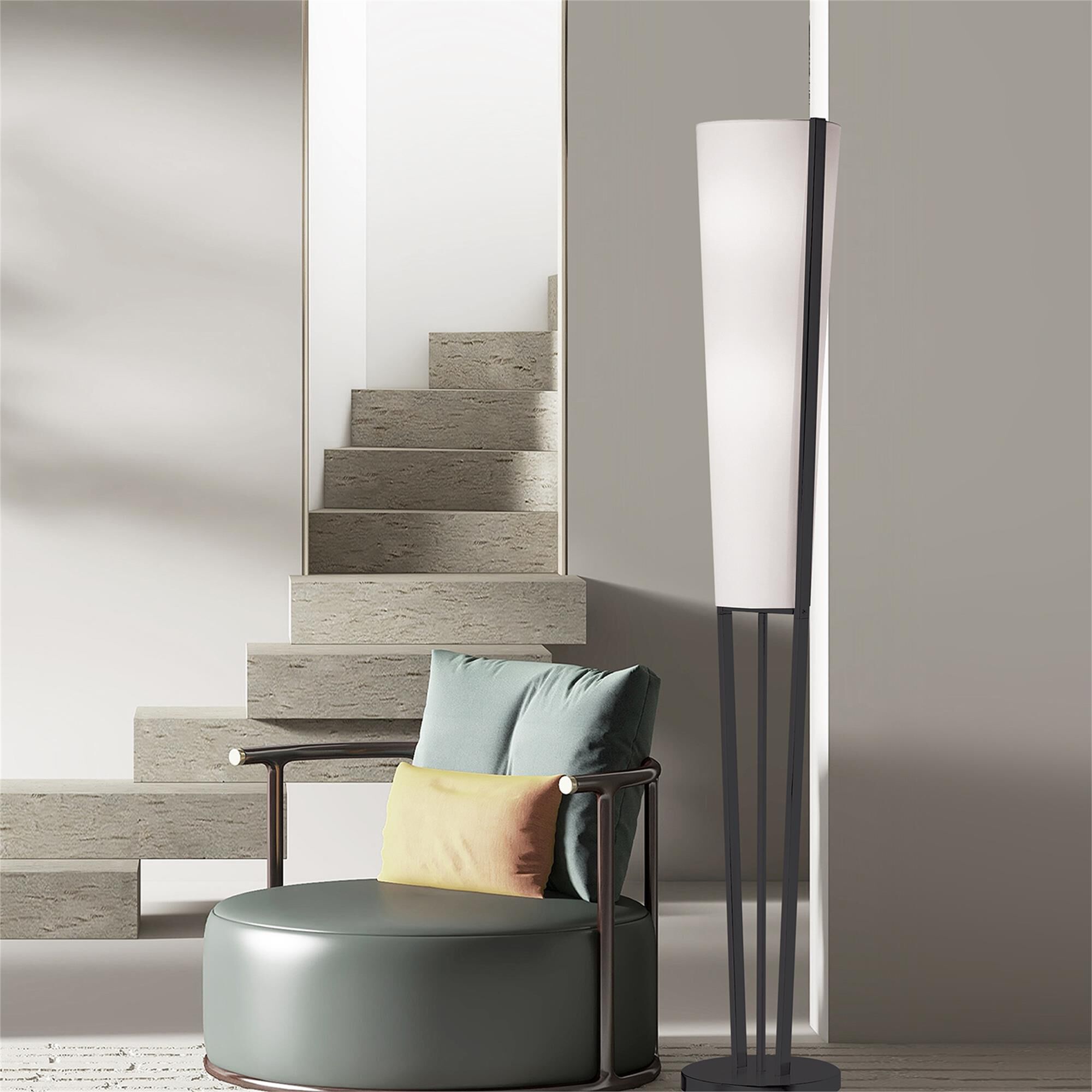 Shown in Black and White finish and White Fabric Cone shade