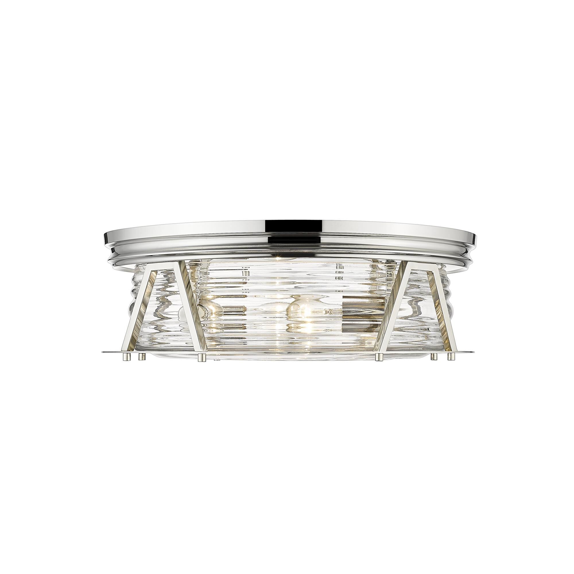 Shown in Polished Nickel finish and Glass shade