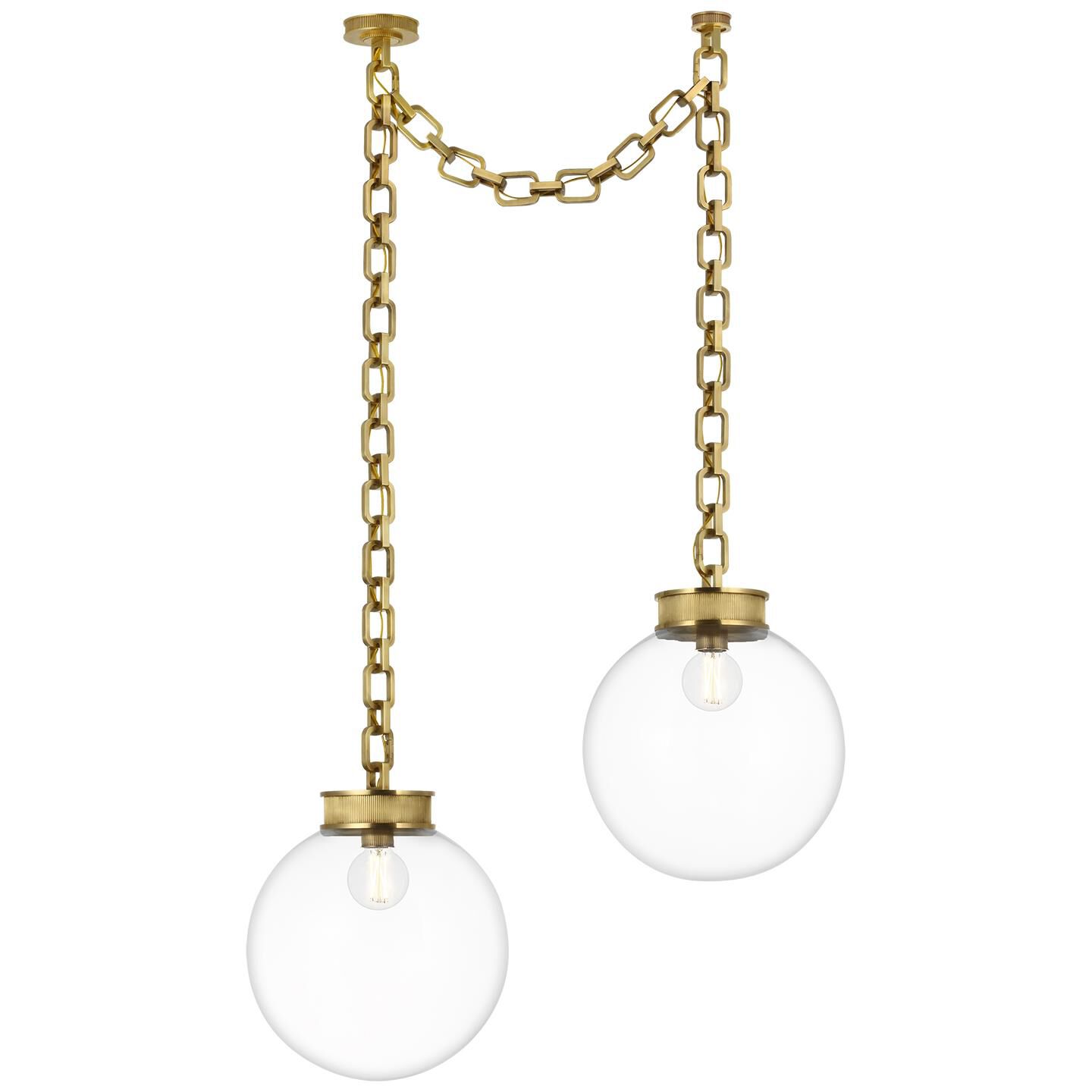 Shown in Soft Brass finish and Clear glass