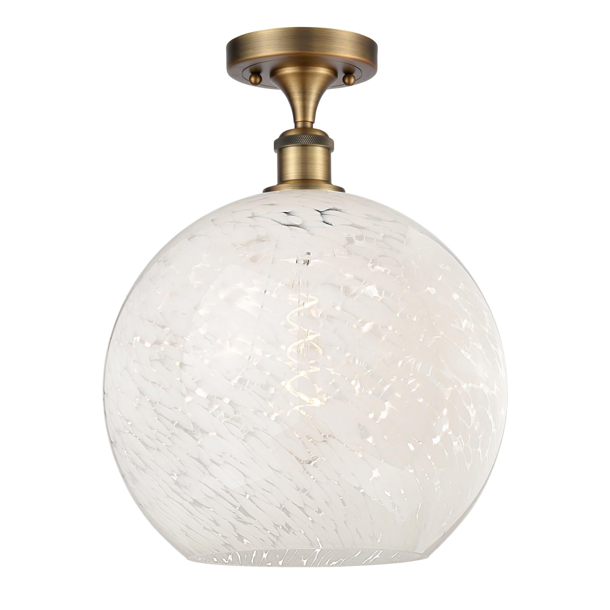 Shown in Brushed Brass finish and White Mouchette glass