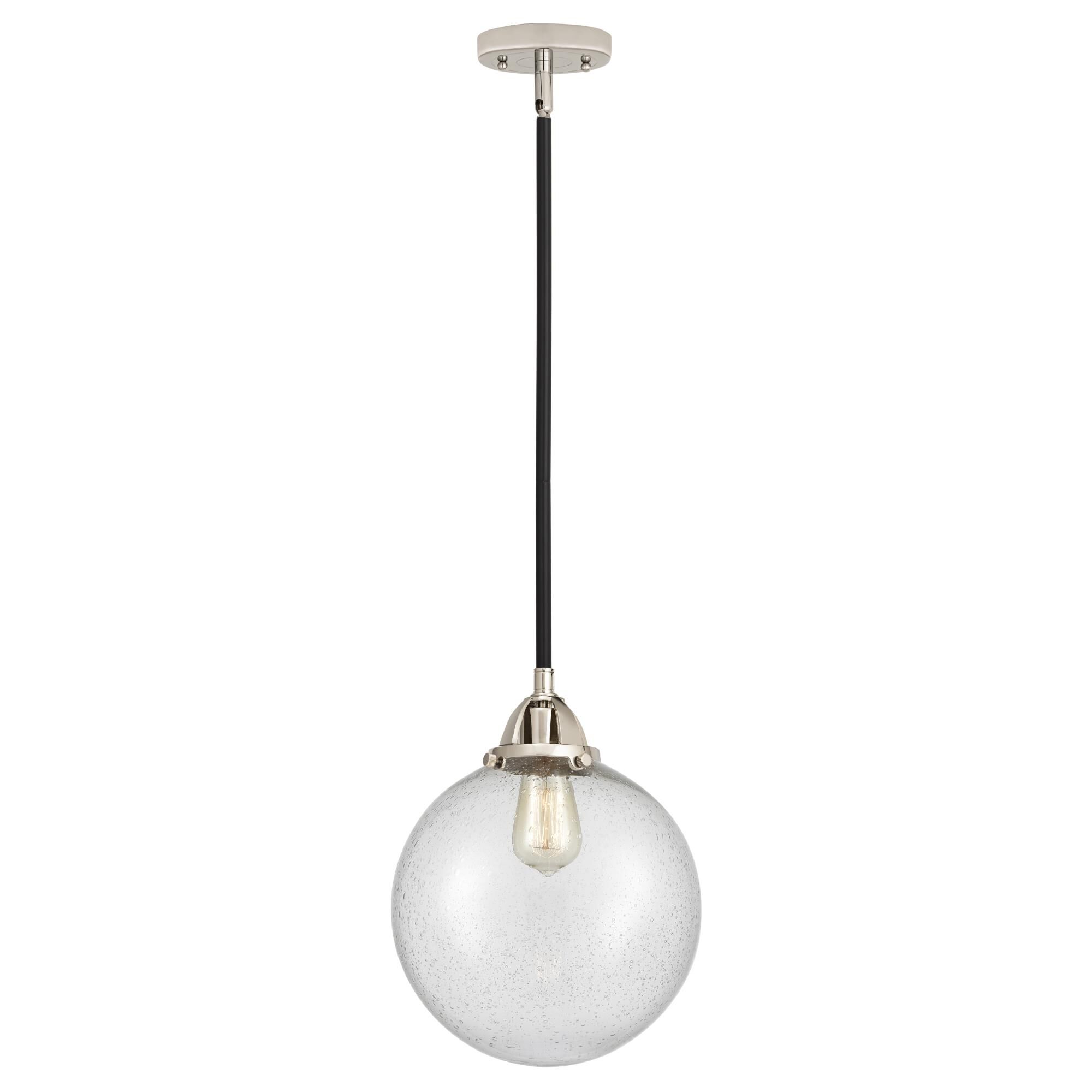 Shown in Black Polished Nickel finish and Seedy Globe glass and No Shade shade