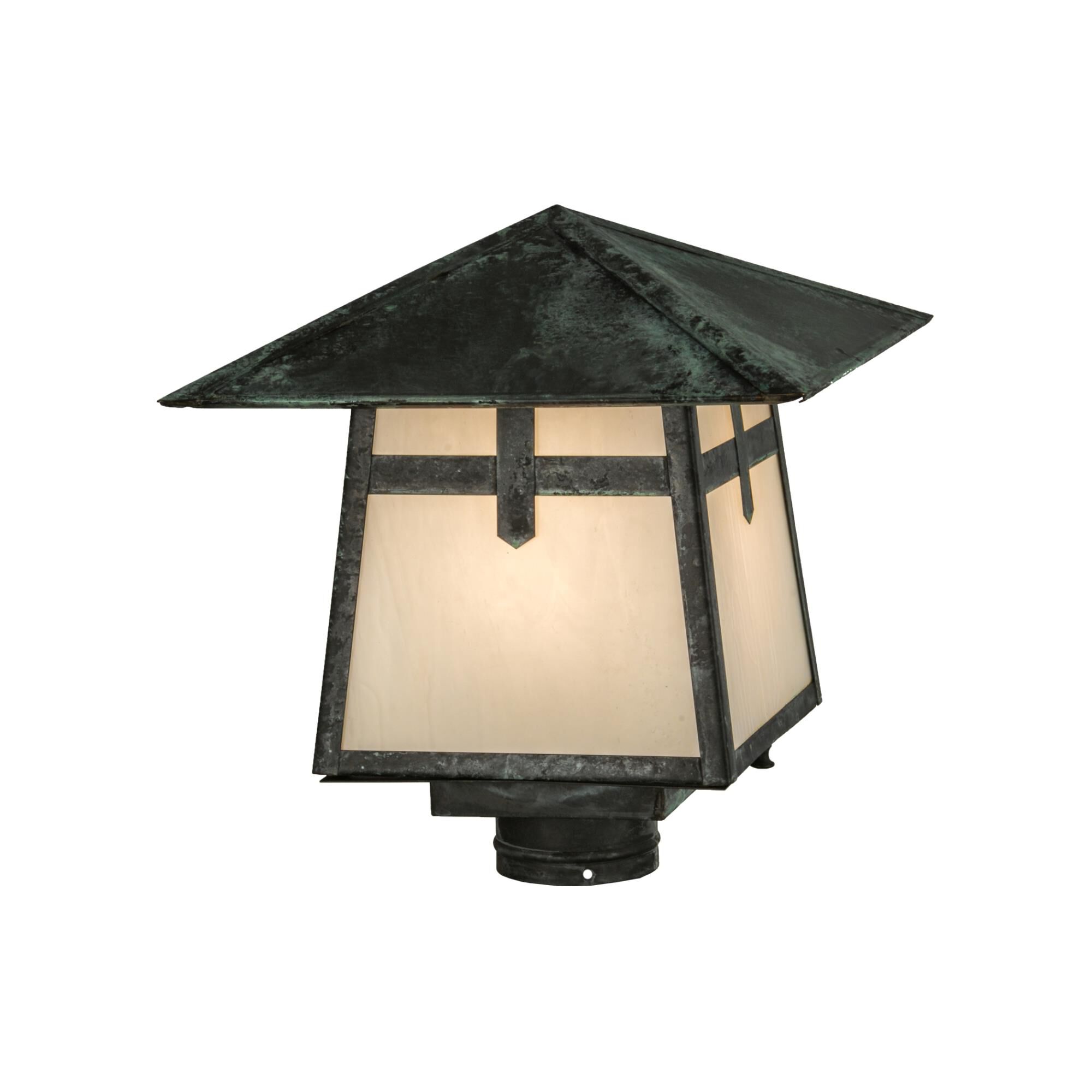 Shown in Verdigris Finish finish and White glass