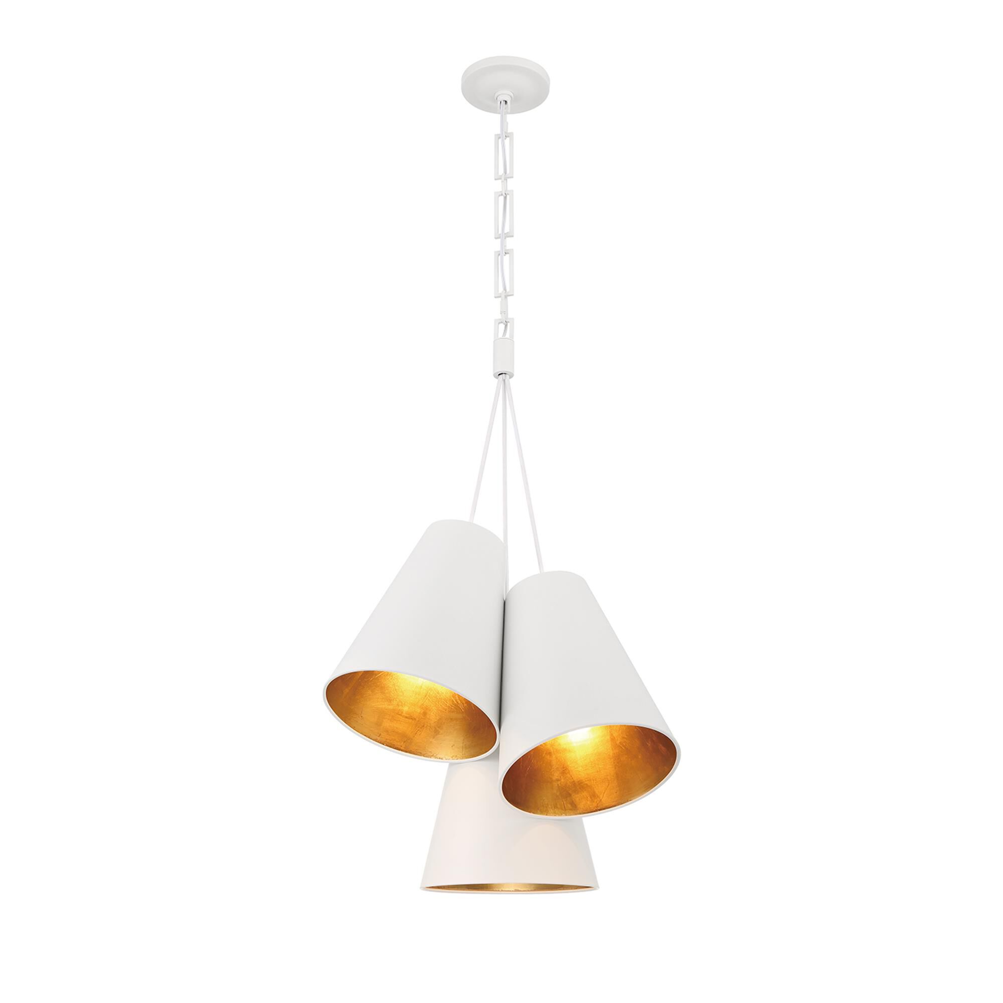 Shown in Matte White And Antique Gold finish and Steel shade