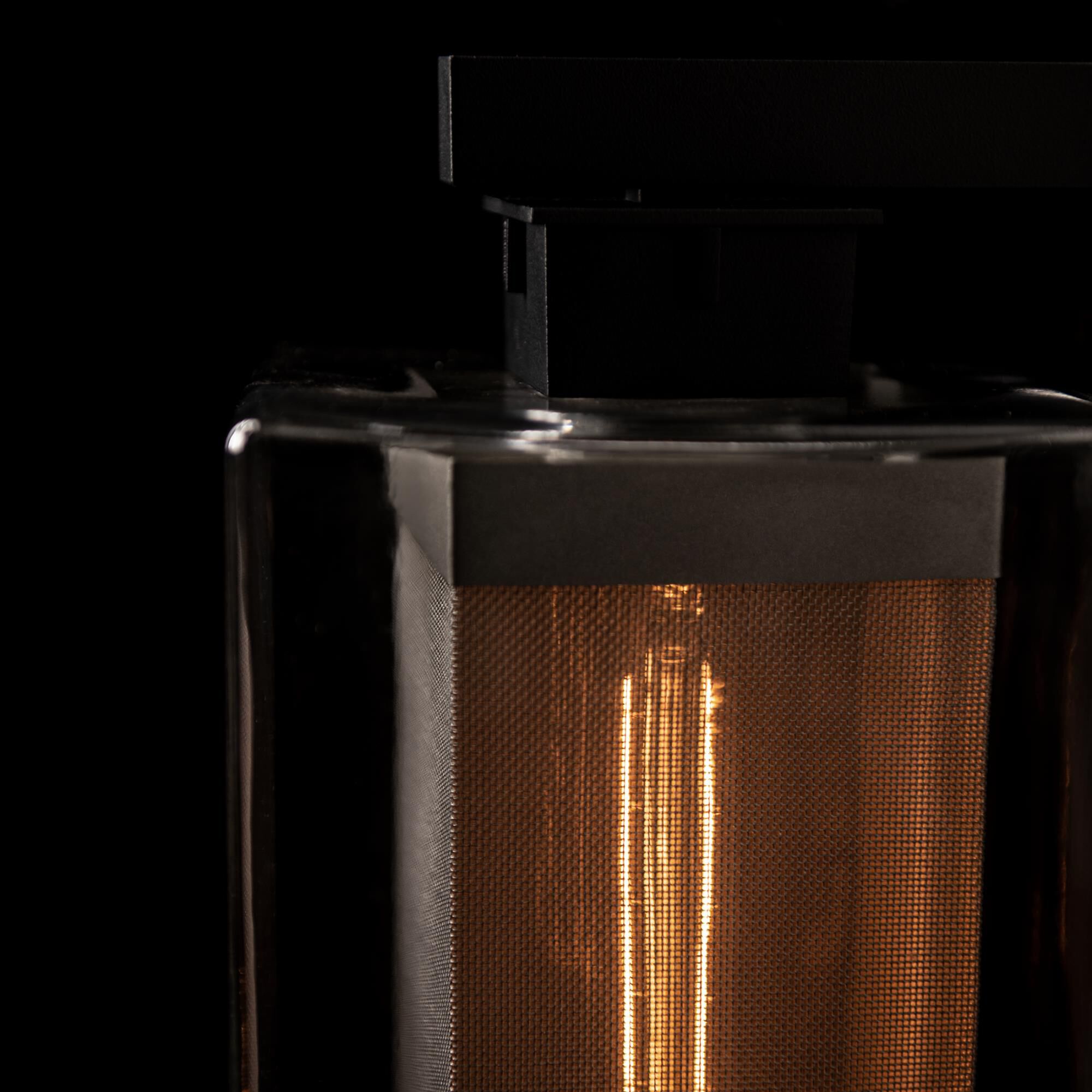 Shown in Coastal Black finish and Clear glass and Outdoor Silver accent