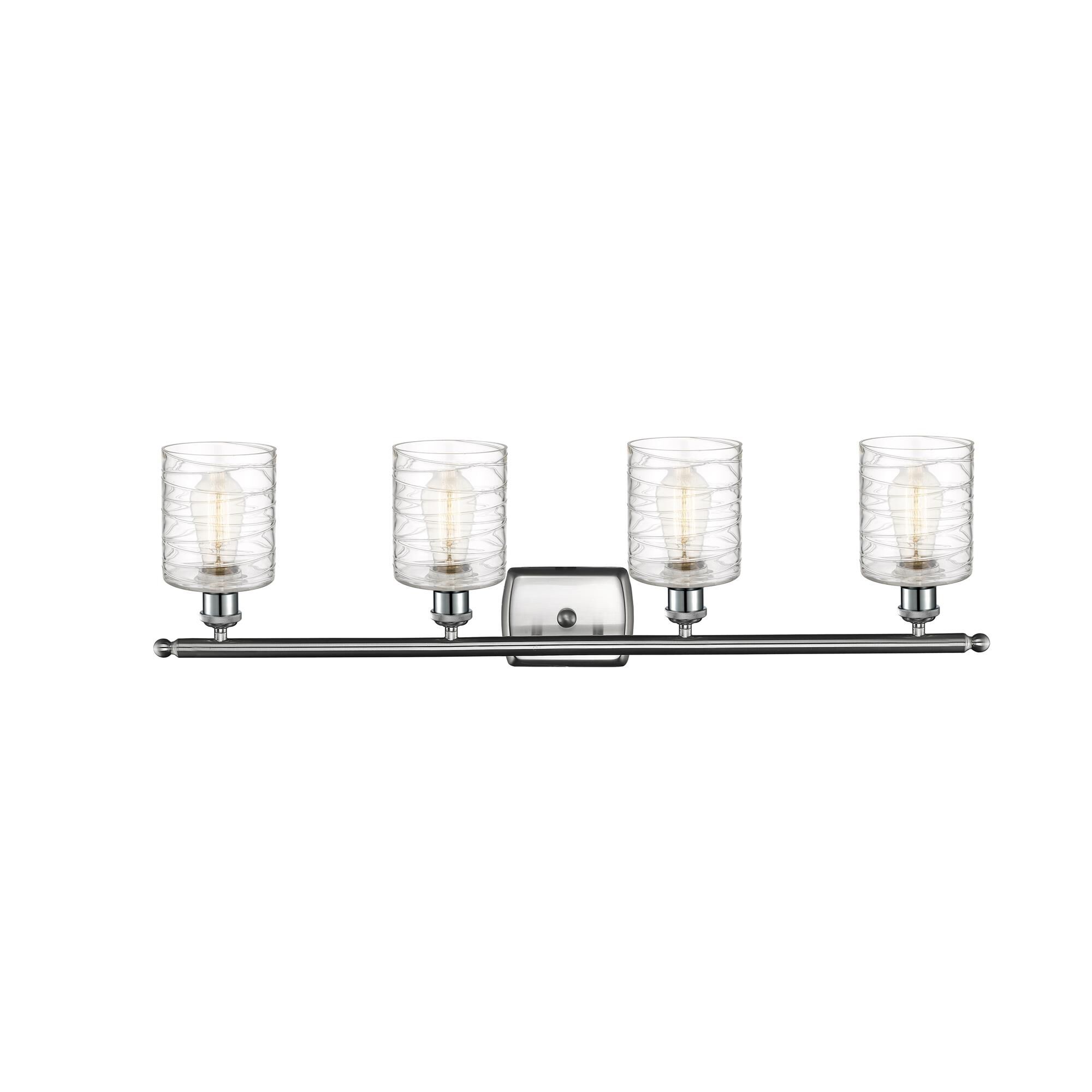 Shown in Brushed Satin Nickel finish and Deco Swirl glass