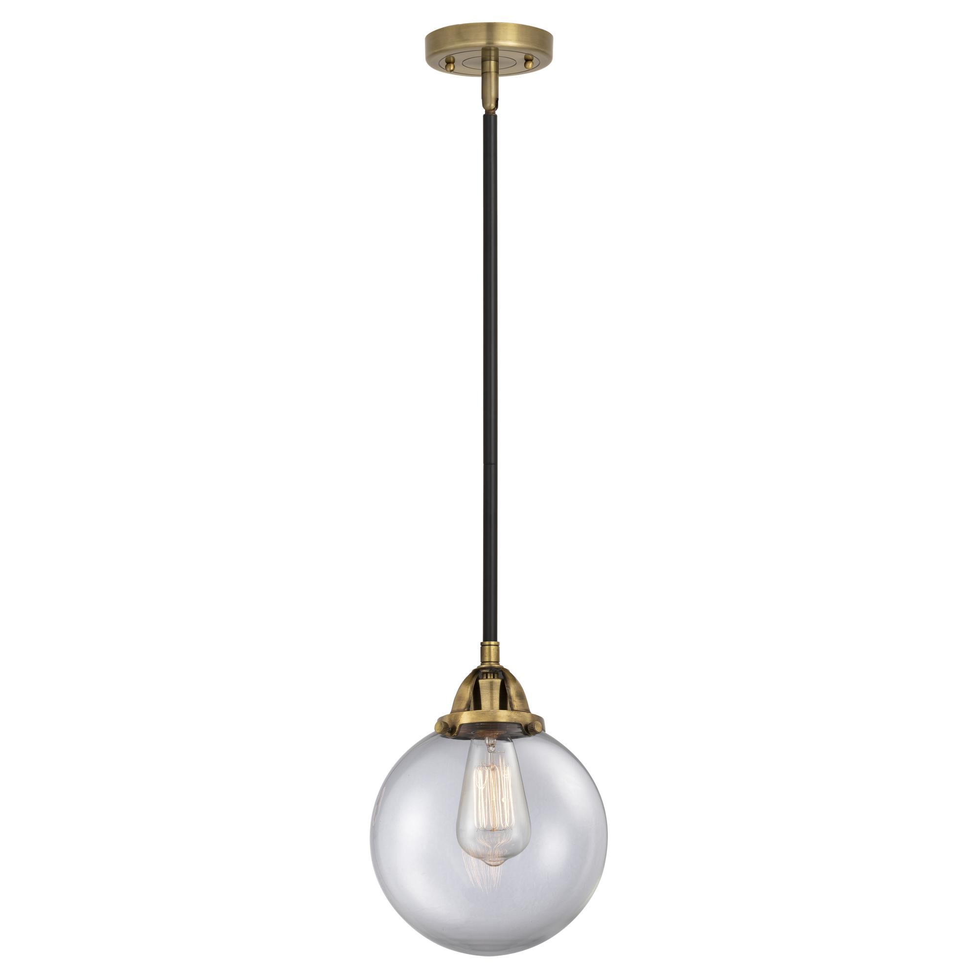 Shown in Black Antique Brass finish and Clear Beacon glass and No Shade shade