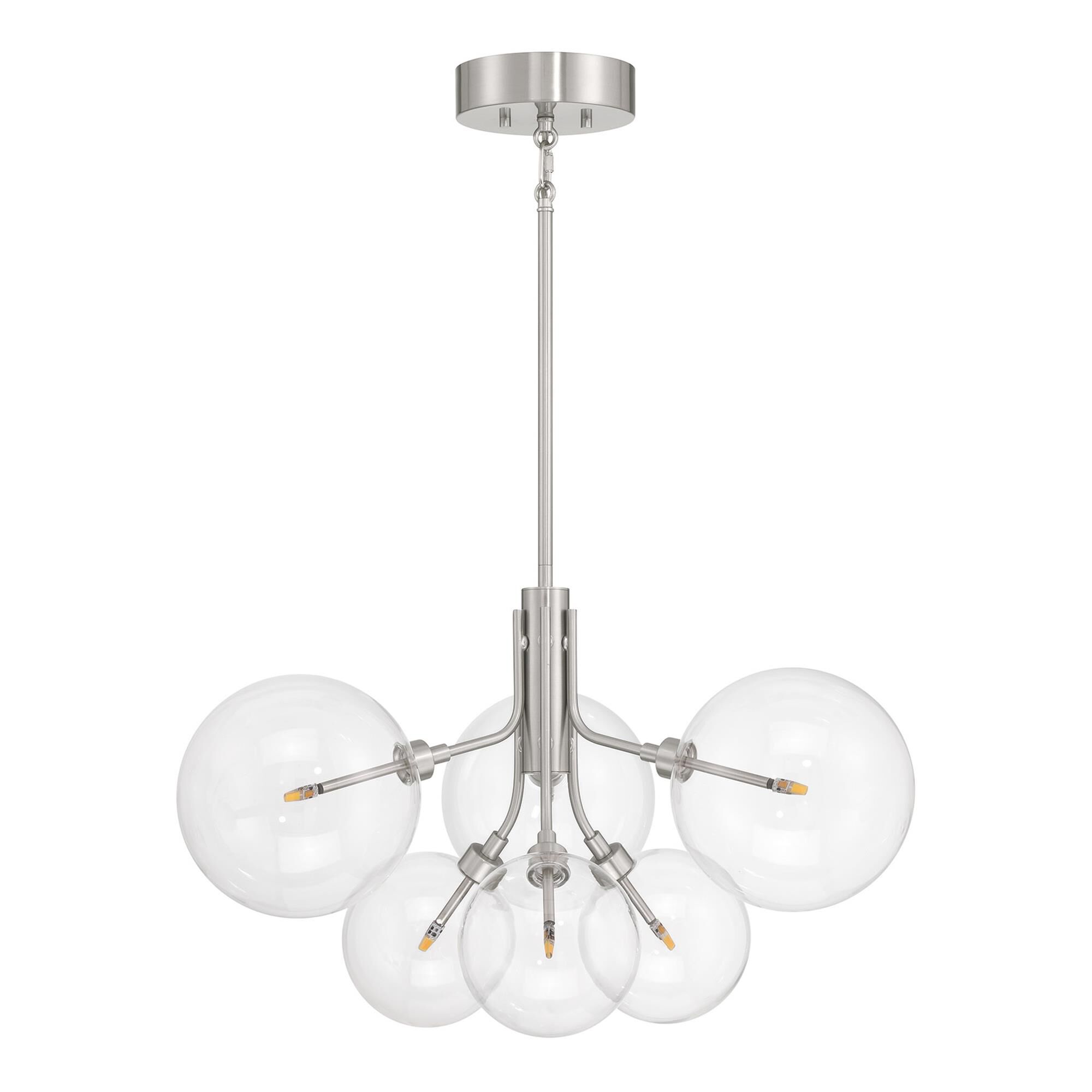 Shown in Brushed Nickel finish and Clear glass