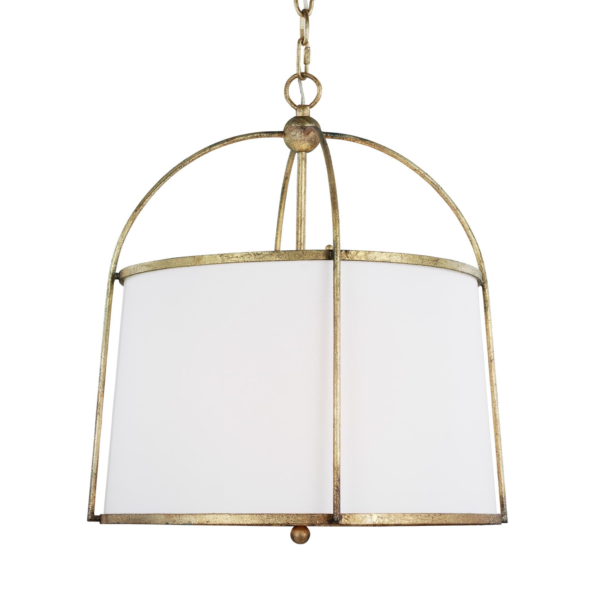 Shown in Antique Gild finish and White Linen Fabric shade
