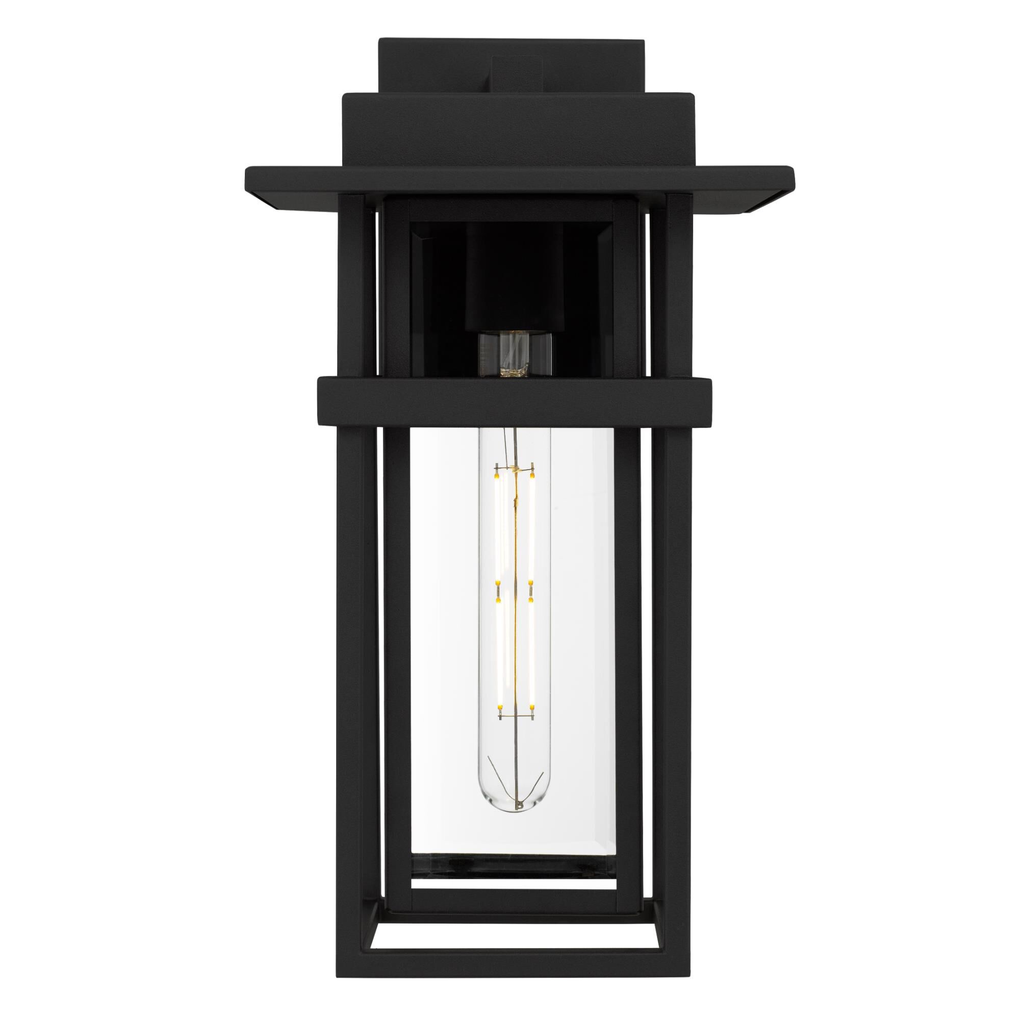 Shown in Earth Black finish and Clear Beveled Glass shade