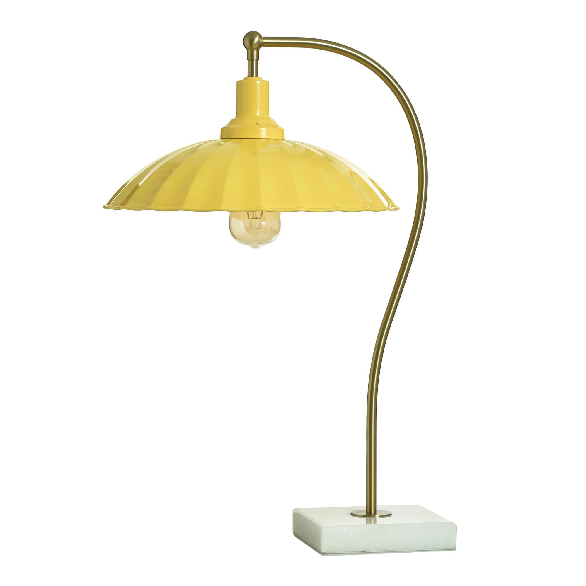 Shown in Polished Brass and White Marble finish and Glossy Yellow shade