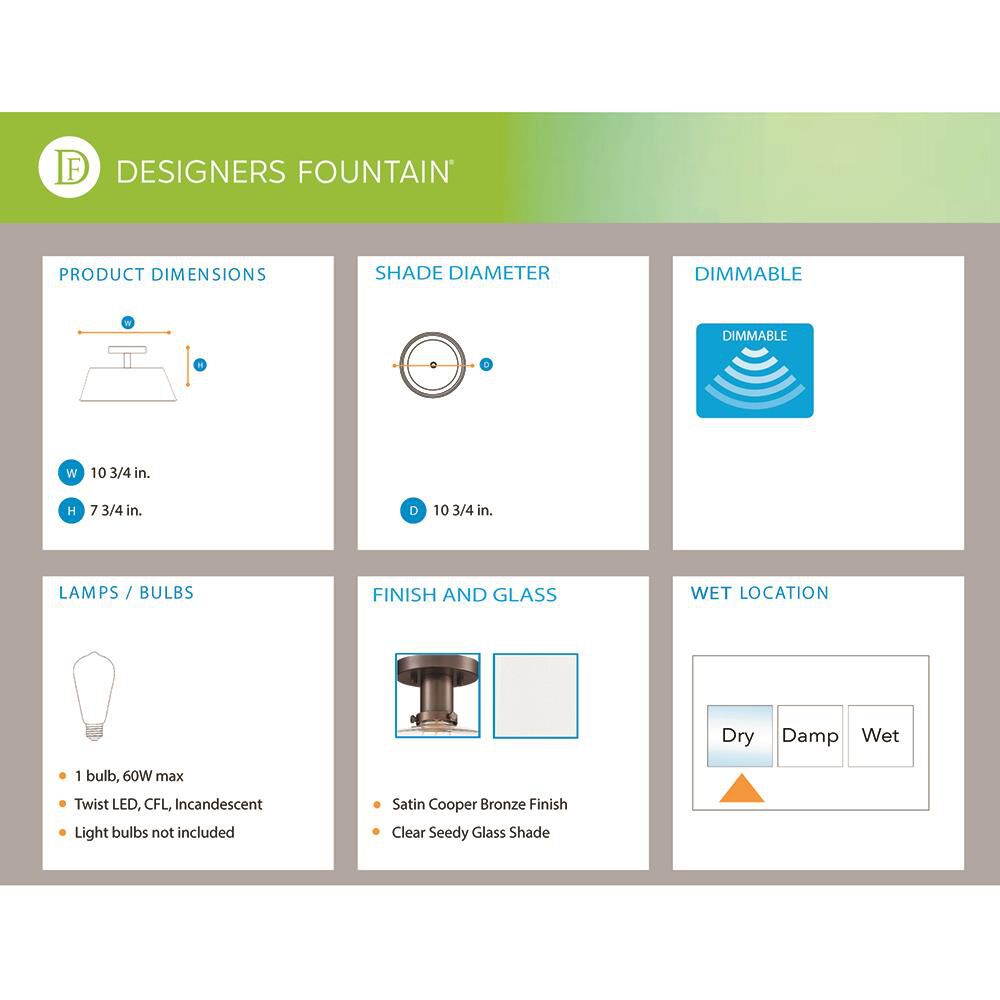 Shown in Satin Copper Bronze finish and Clear glass