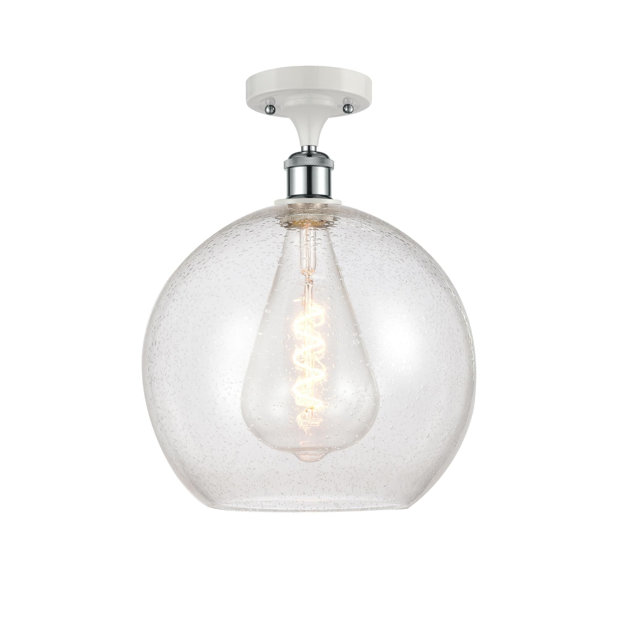 Shown in White And Polished Chrome finish and Seedy Large Athens glass and No Shade shade