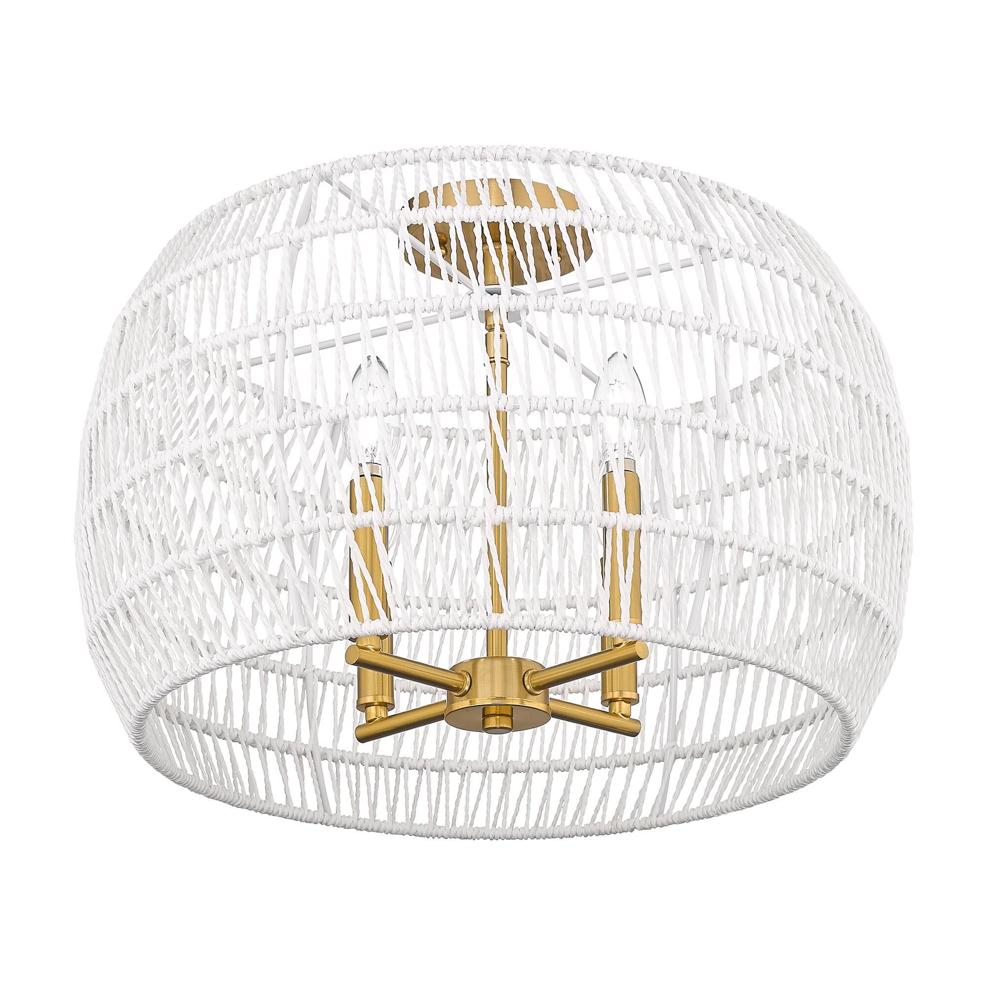 Shown in Modern Brushed Gold finish and Bleached White Raphia Rope shade