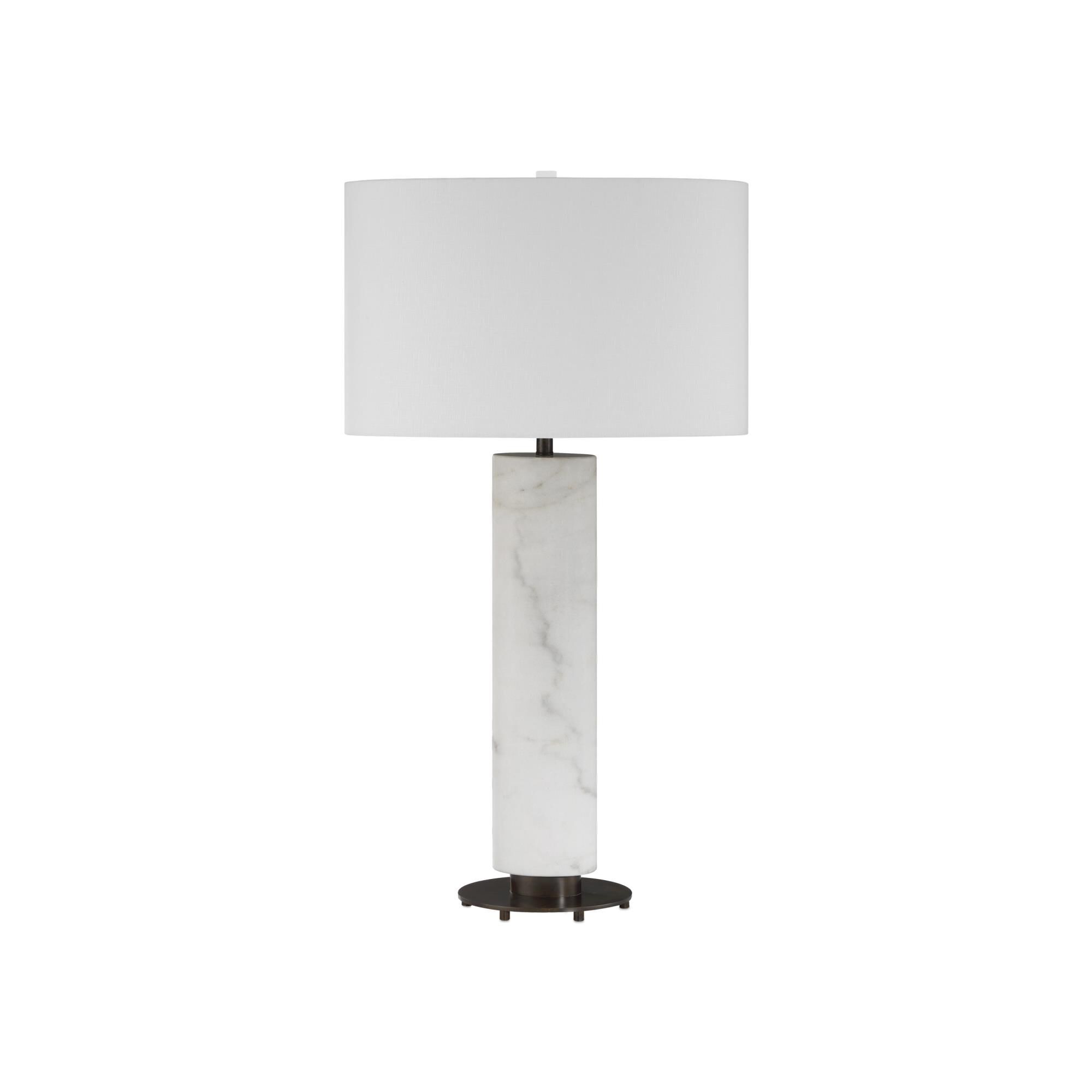 Shown in White and Bronze finish and White Linen shade