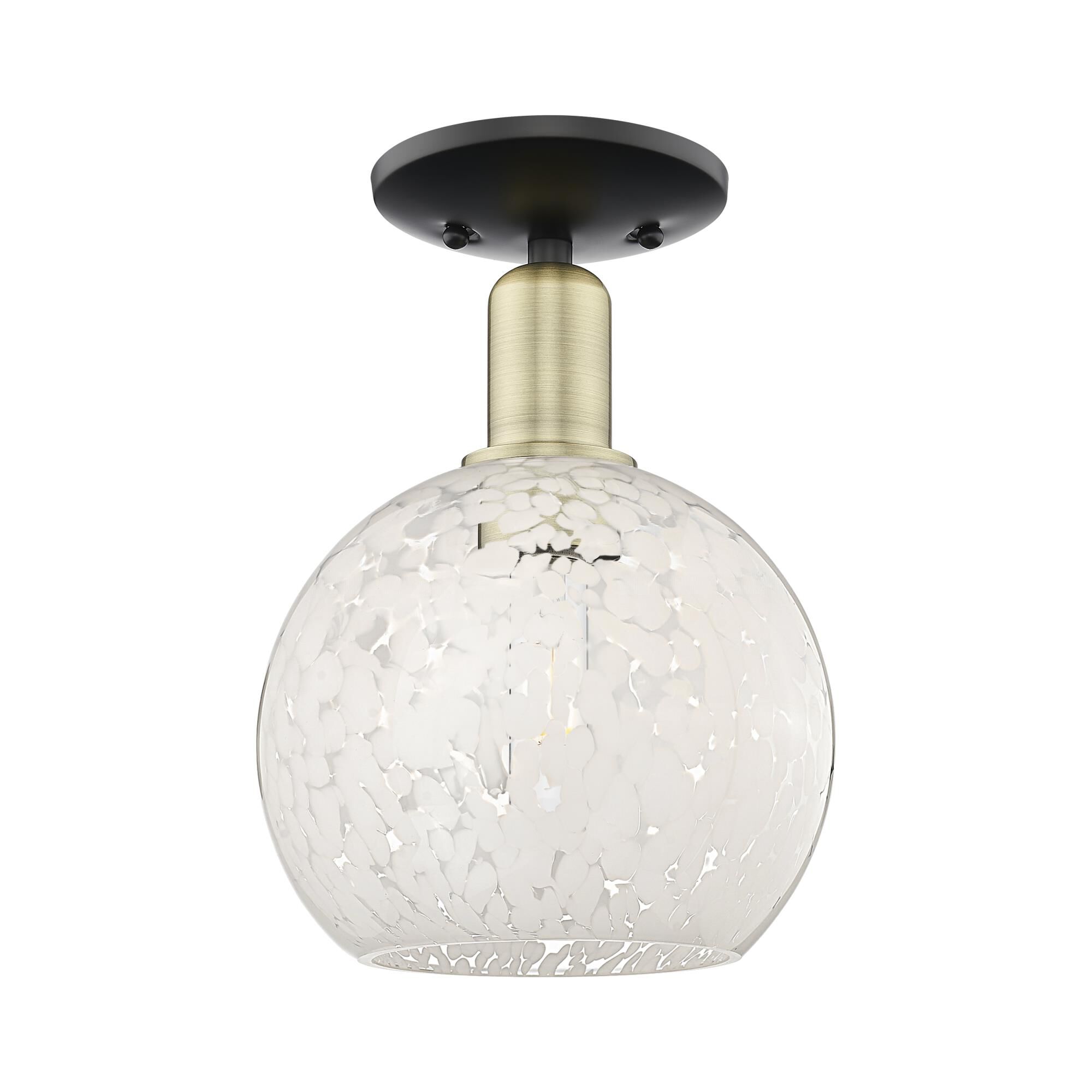 Shown in Black Antique Brass finish and White Mouchette glass